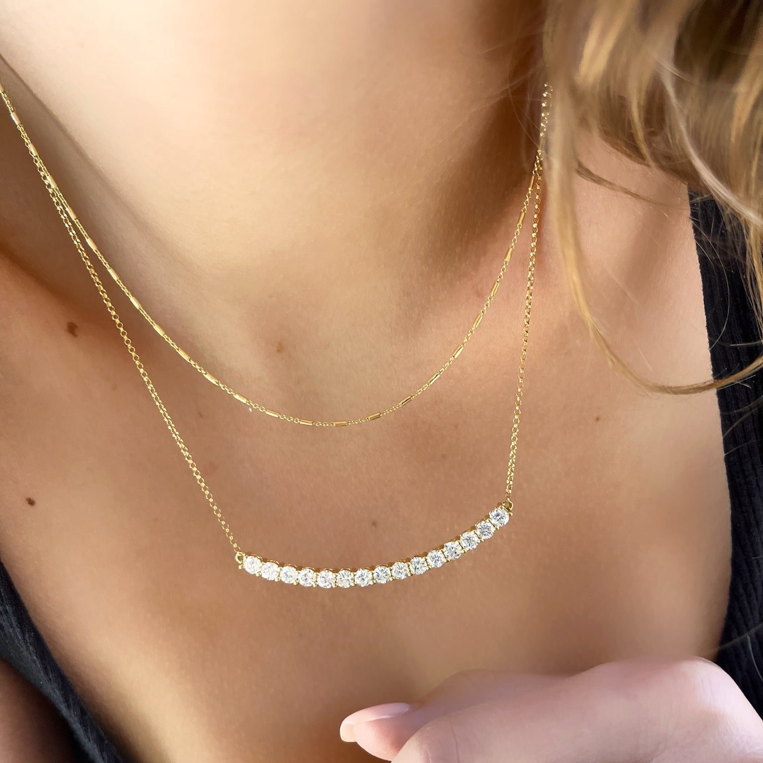 Curved Diamond Bar Necklace