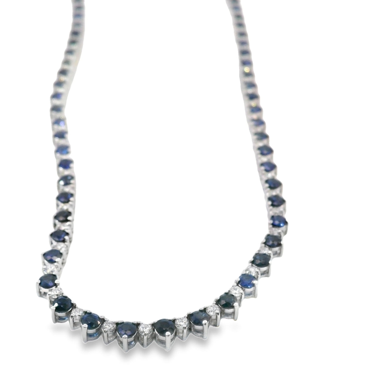 DIAMOND AND SAPPHIRE TENNIS NECKLACE - WHITE GOLD