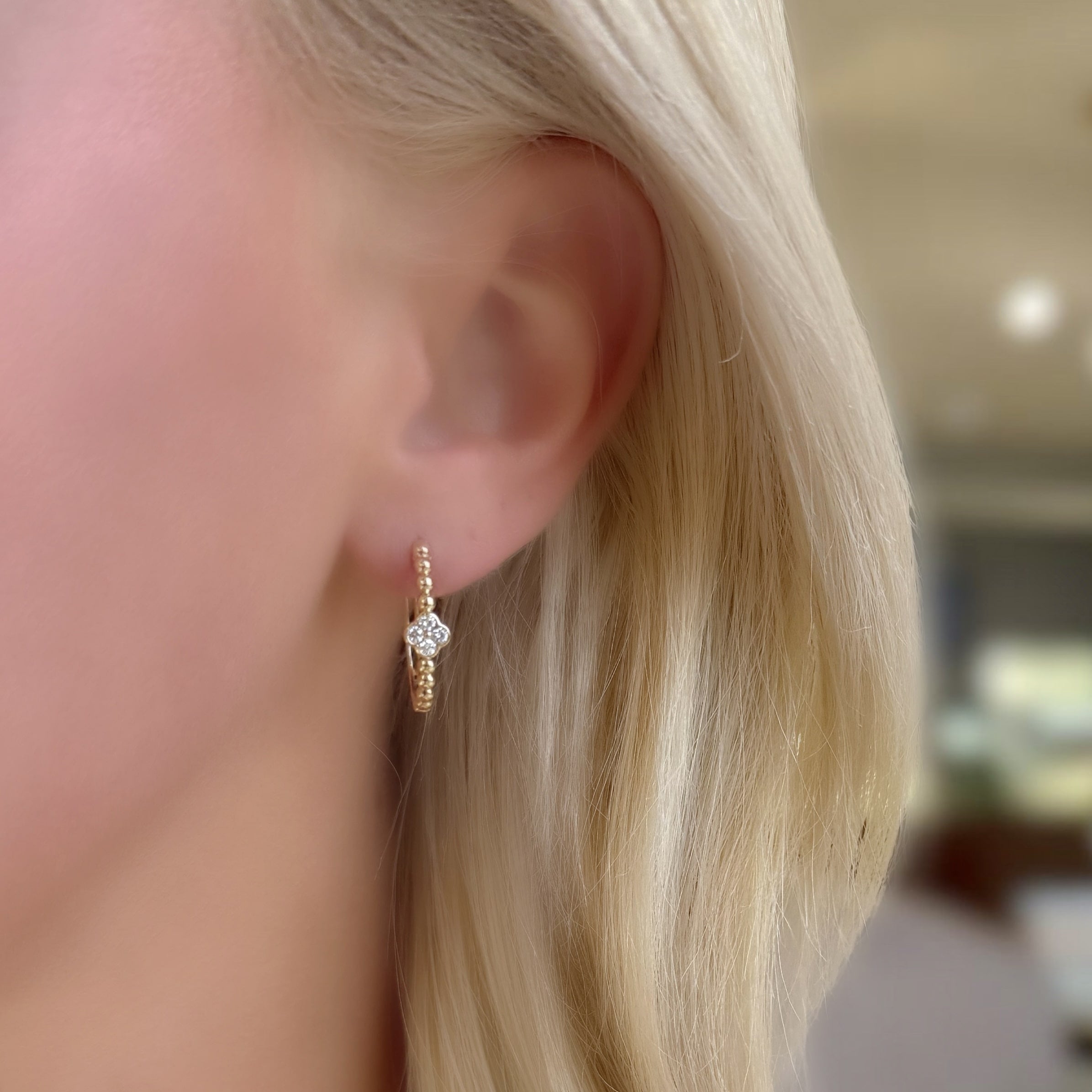 Beaded Diamond Clover Hoops