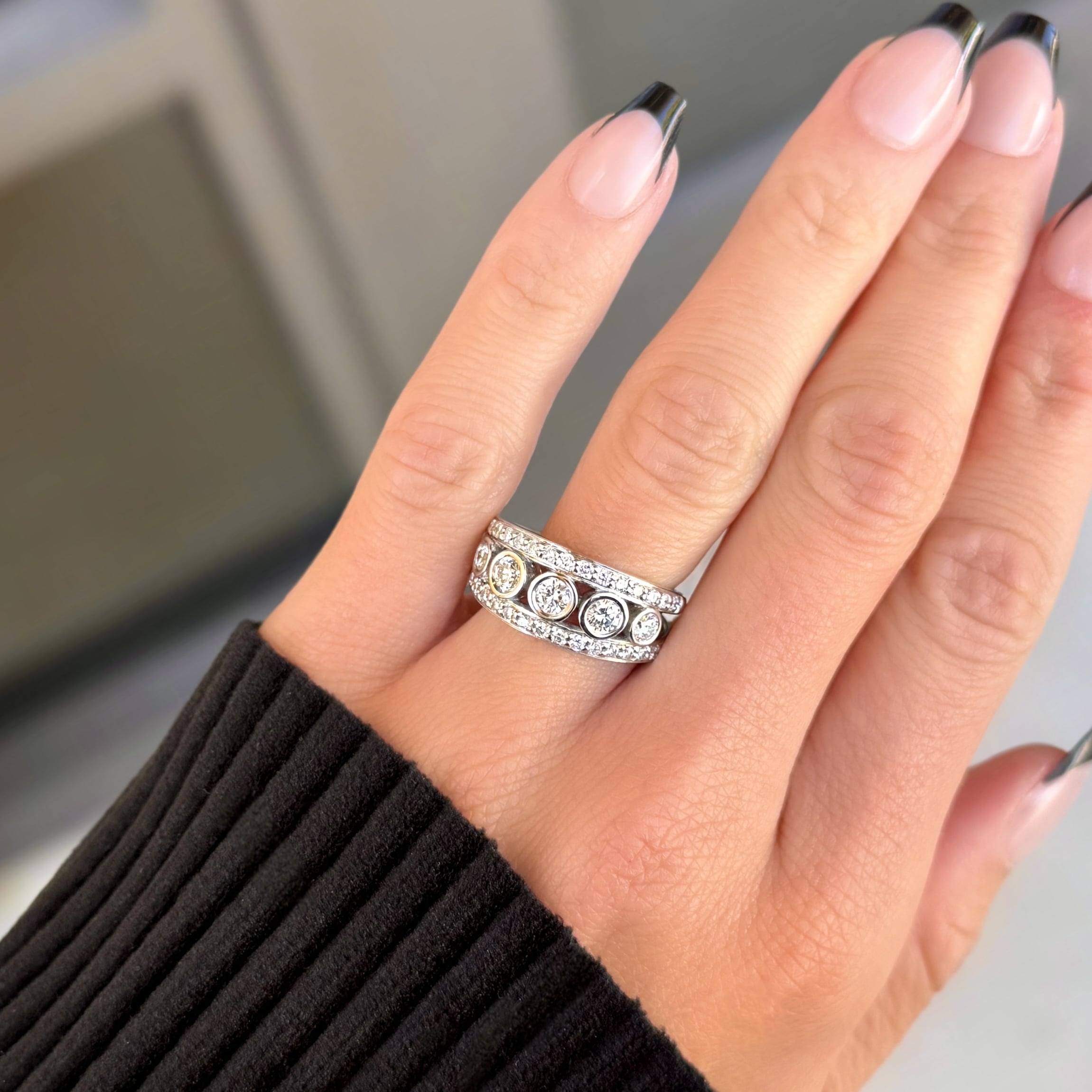 5 Stone Diamond Bezel Row Ring