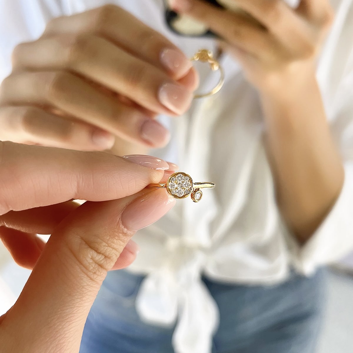 Dangling Bezel Diamond Ring