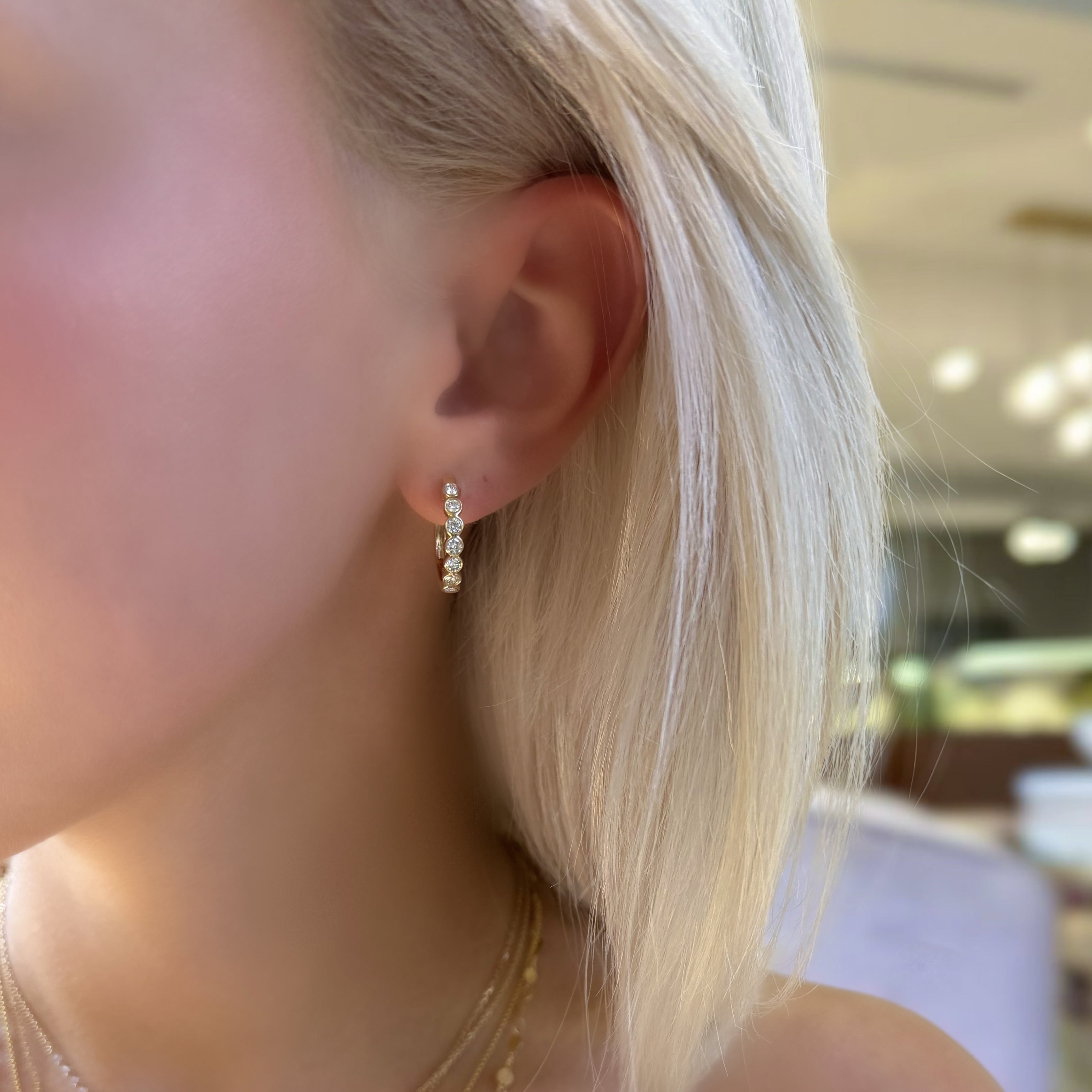 7 Stone Diamond Bezel Hoops