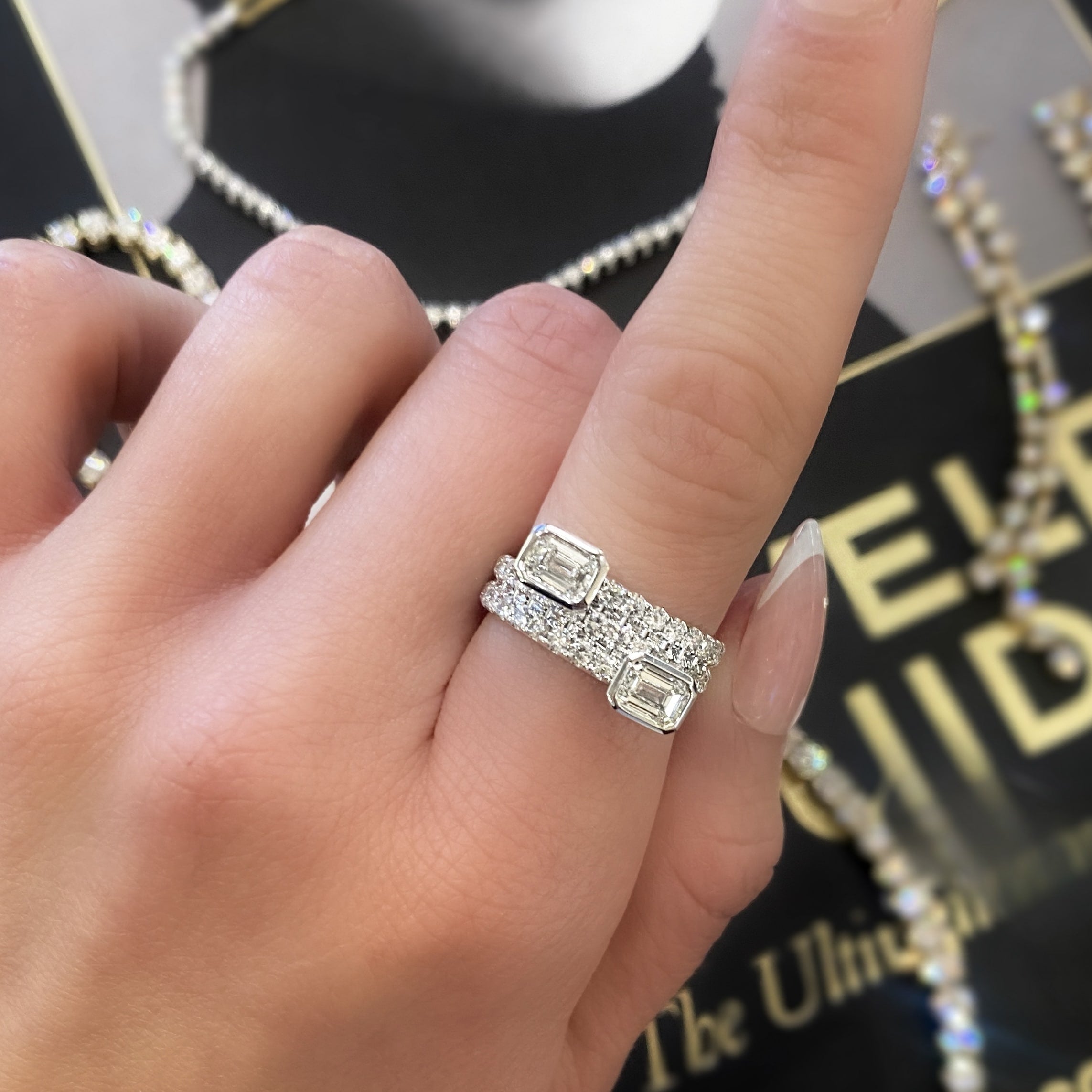 Bezel Set Emerald Cut and Pave Diamond Ring