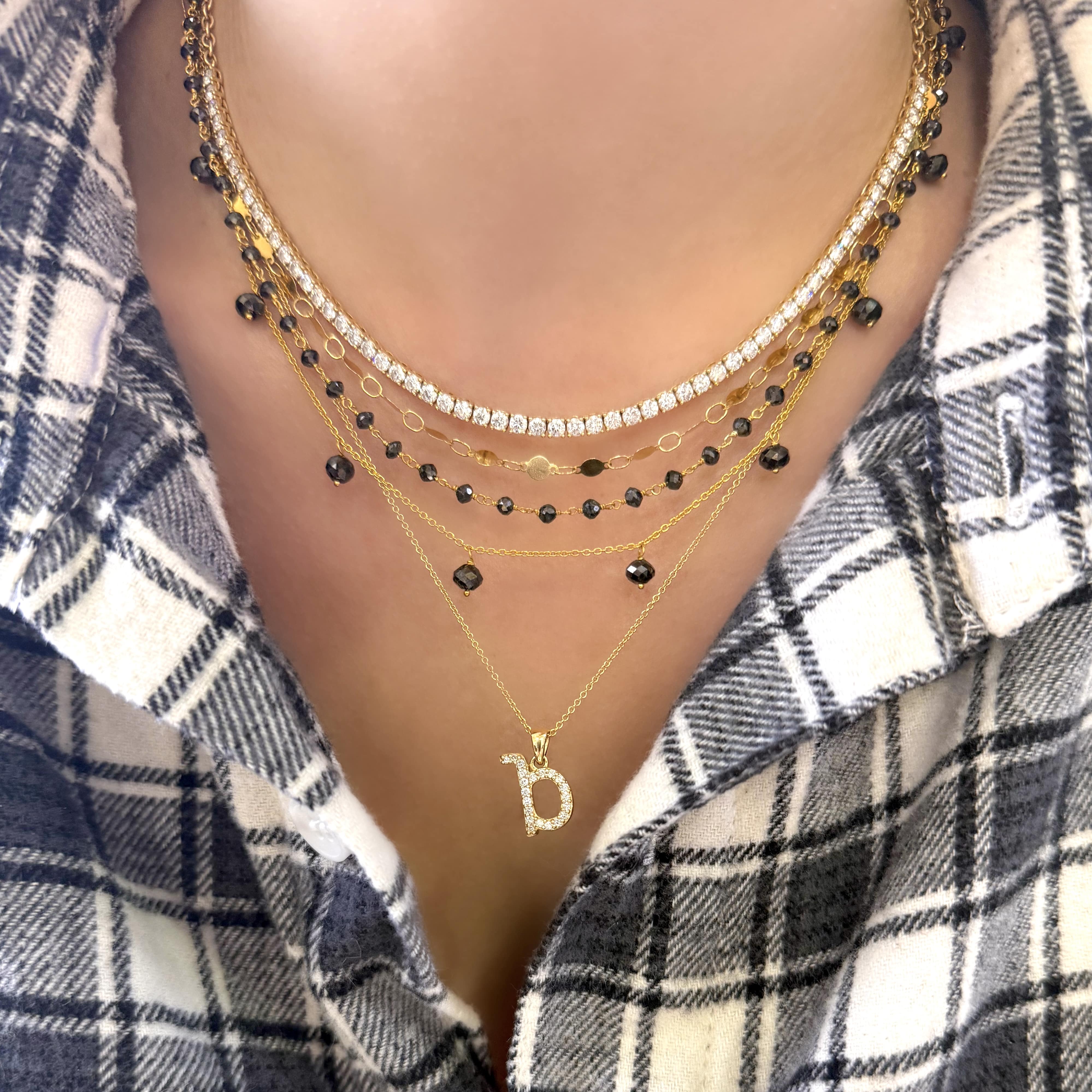 Dangling Black Diamond Station Necklace