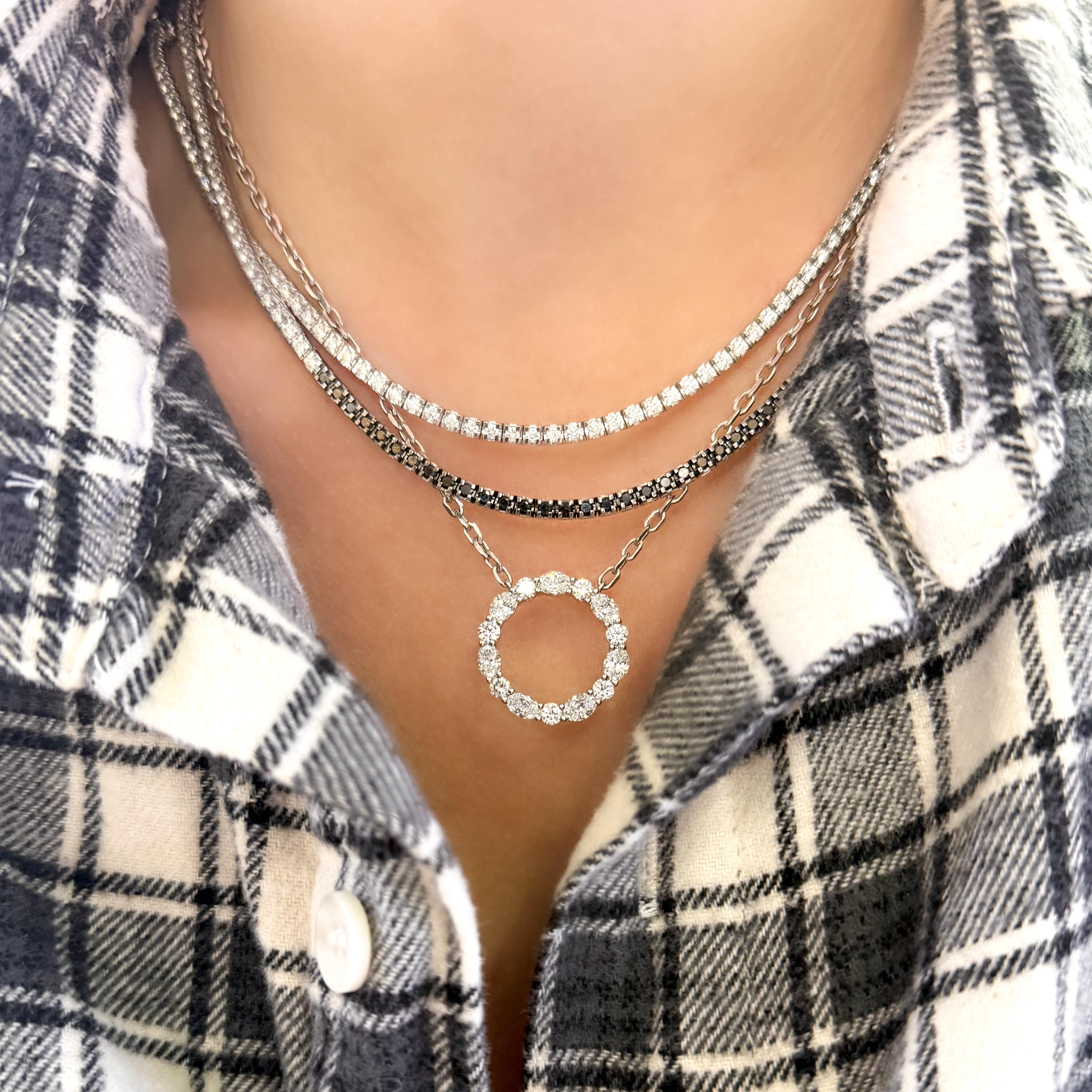 Oval and Round Diamond Circle Necklace