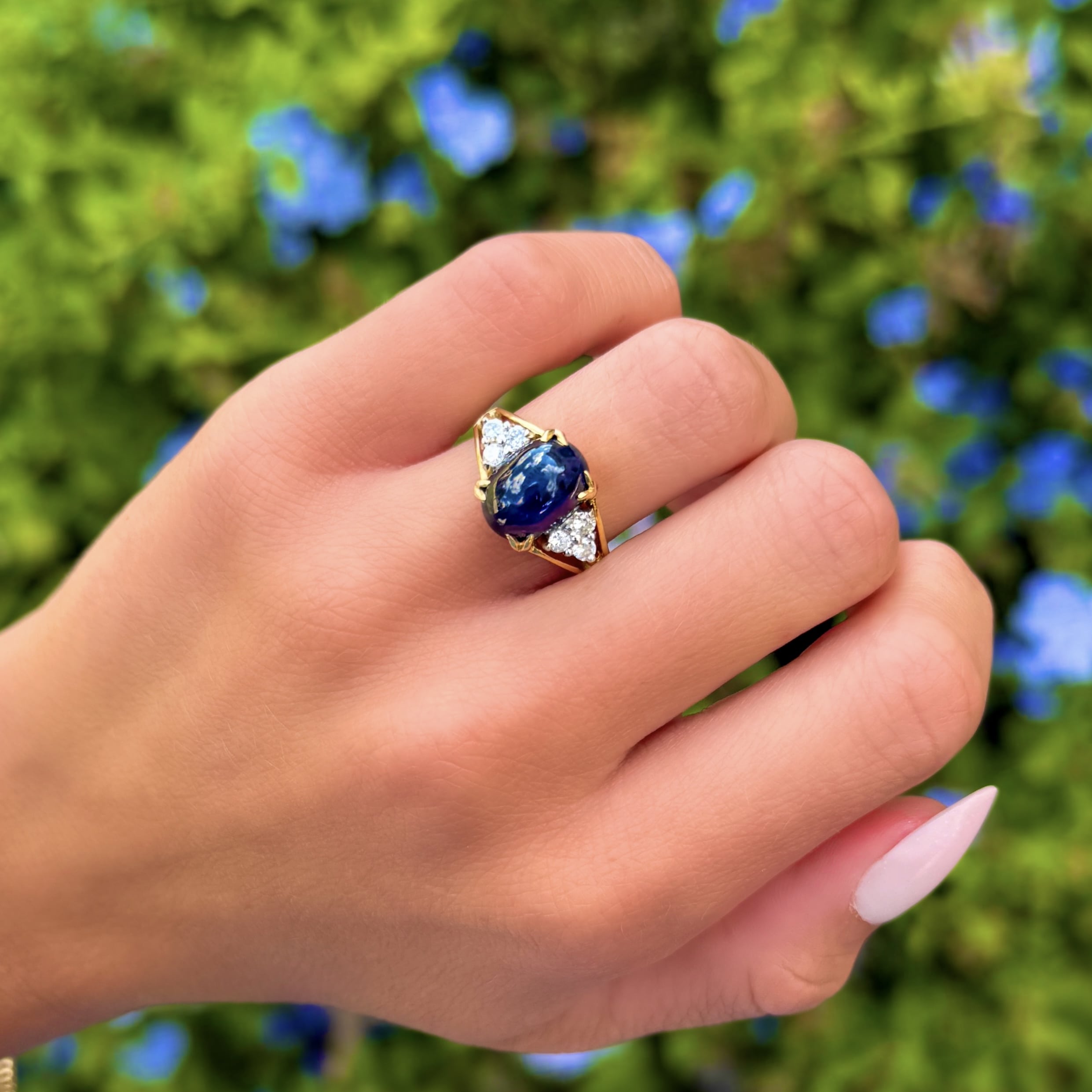 Vintage Cabochon Sapphire and Diamond Ring