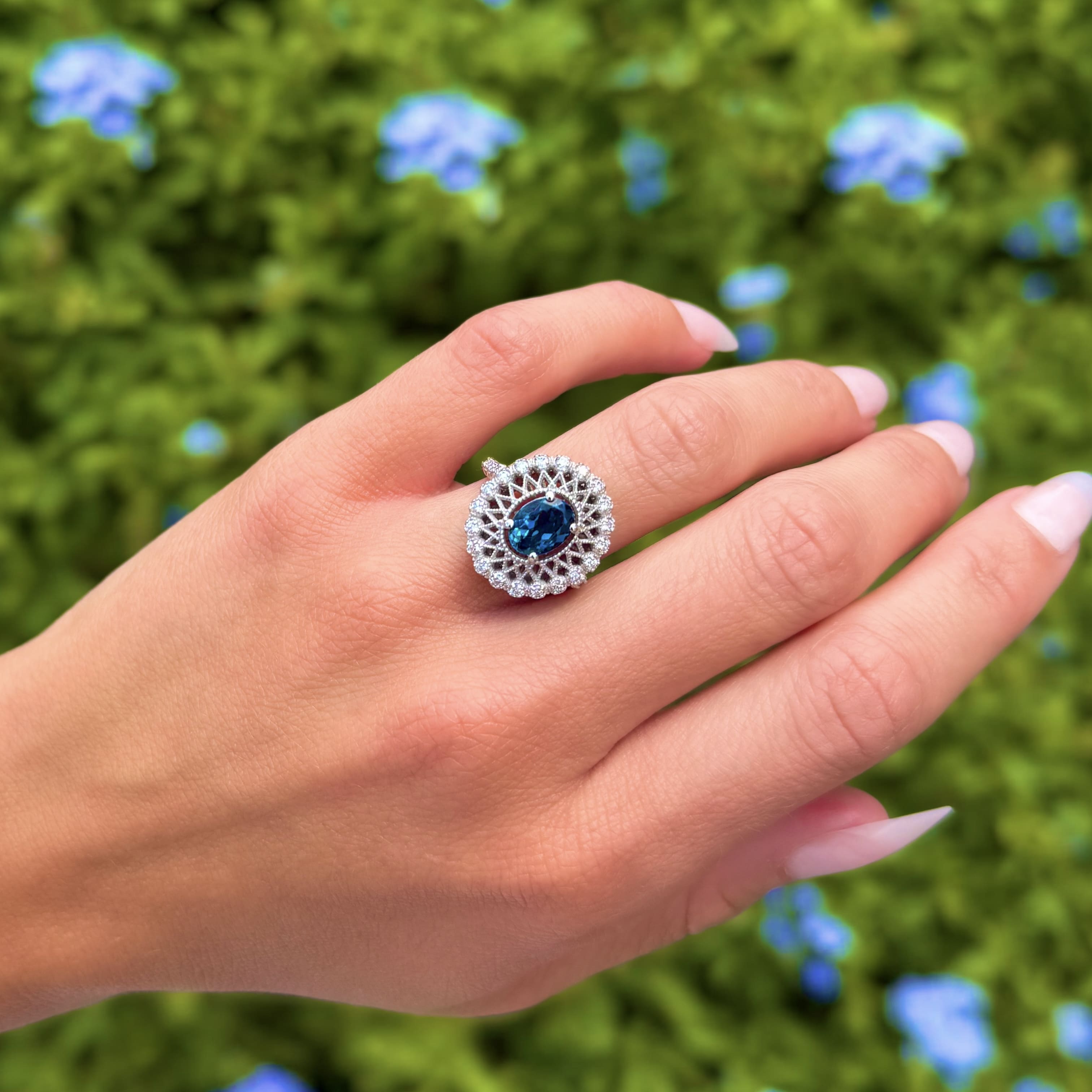 Blue Topaz and Diamond Cocktail Ring