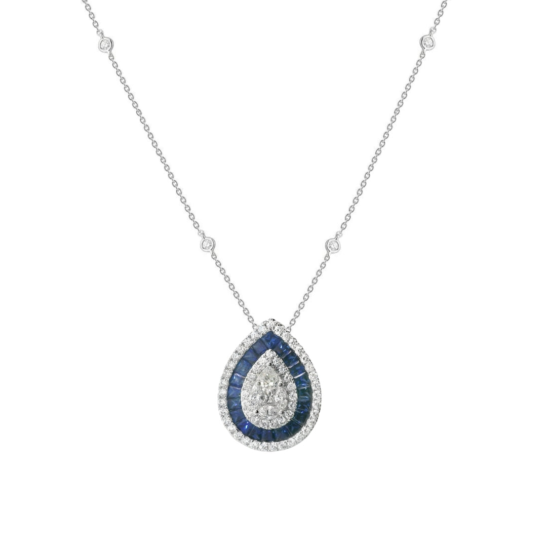 Sapphire and Diamond Teardrop Necklace