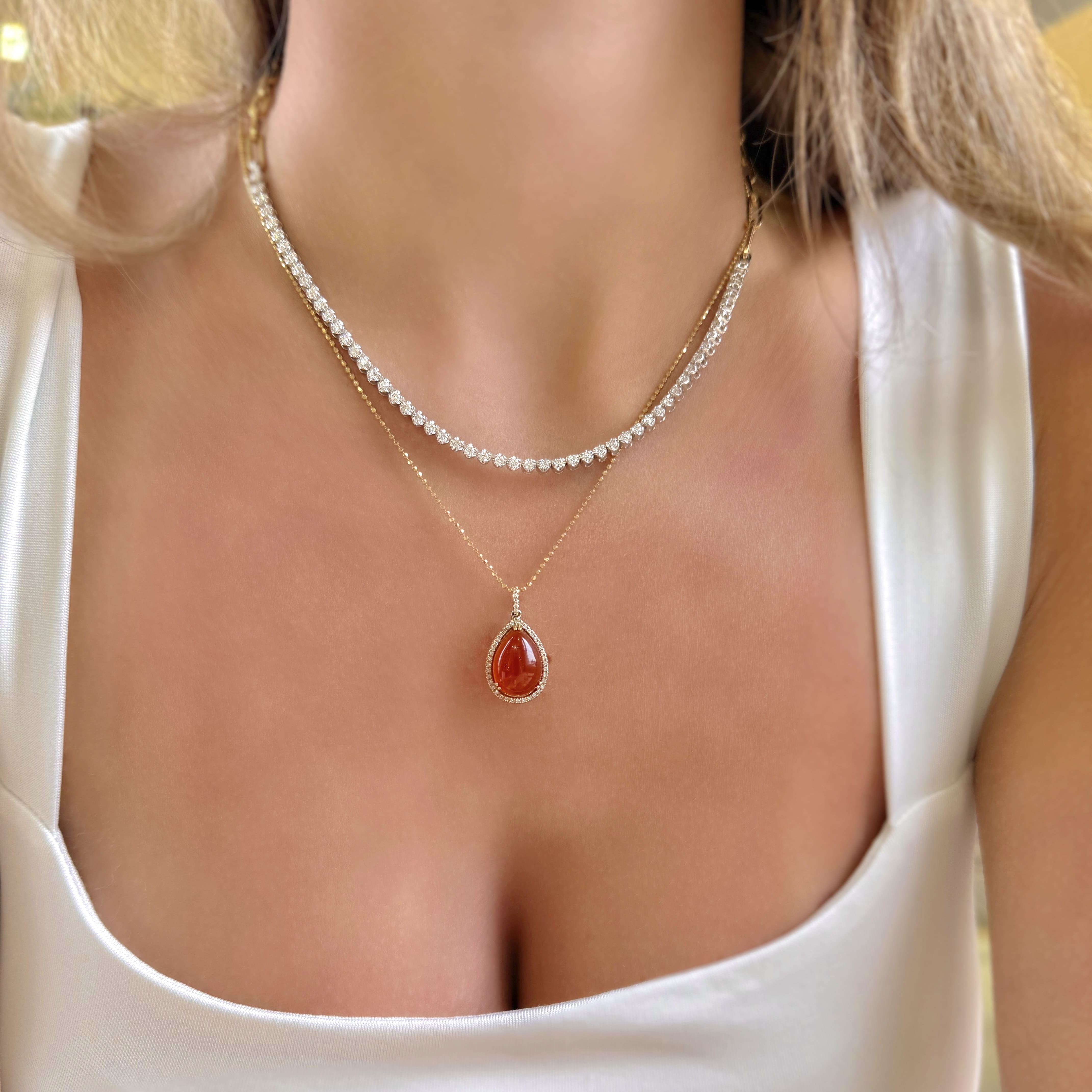 Carnelian and Diamond Pendant Necklace