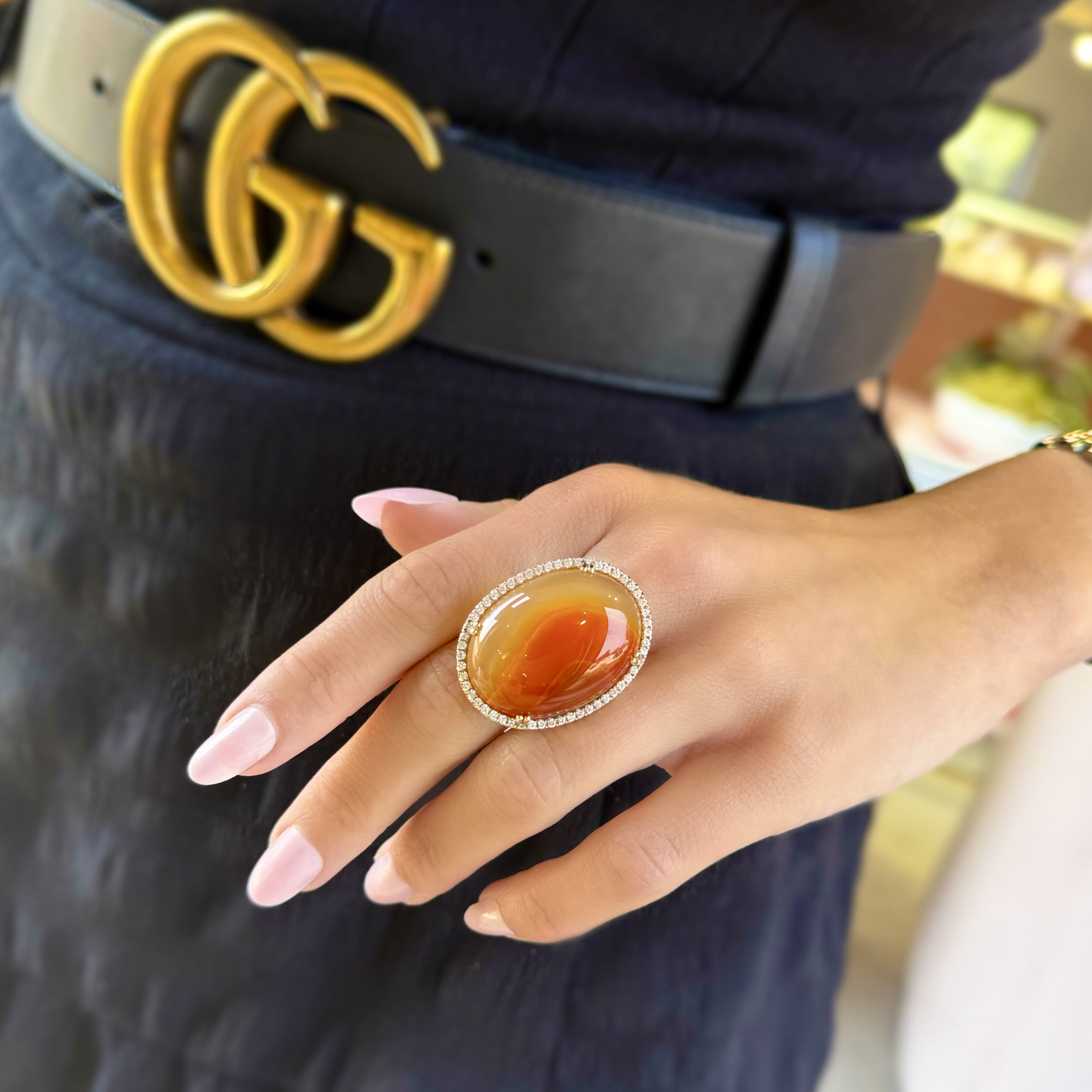 Carnelian and Diamond Cocktail Ring