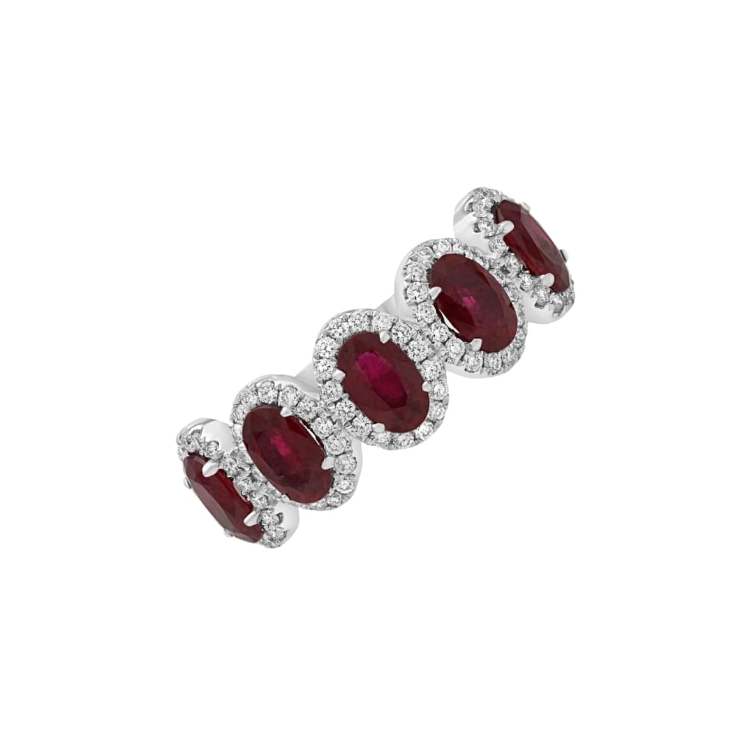 5 Stone Oval Ruby and Diamond Ring