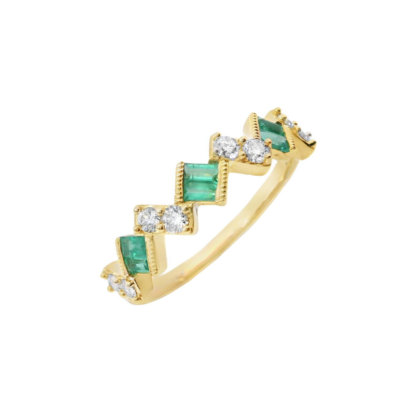 Emerald and Diamond Zigzag Ring