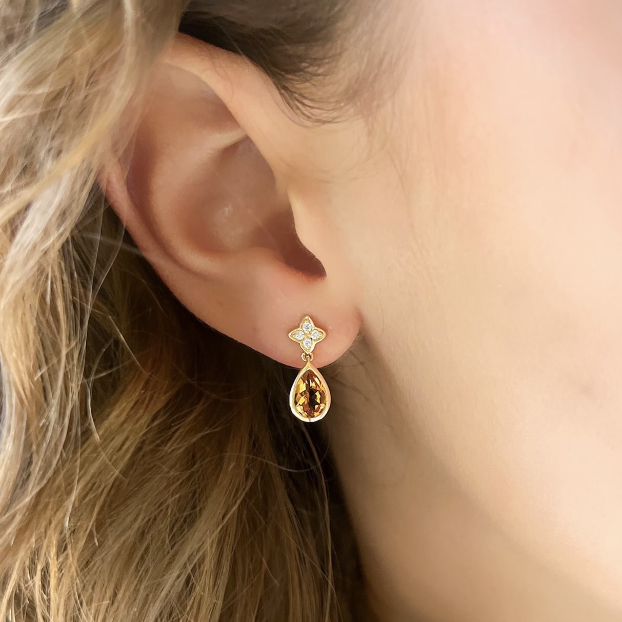 Citrine and Diamond Drop Earrings