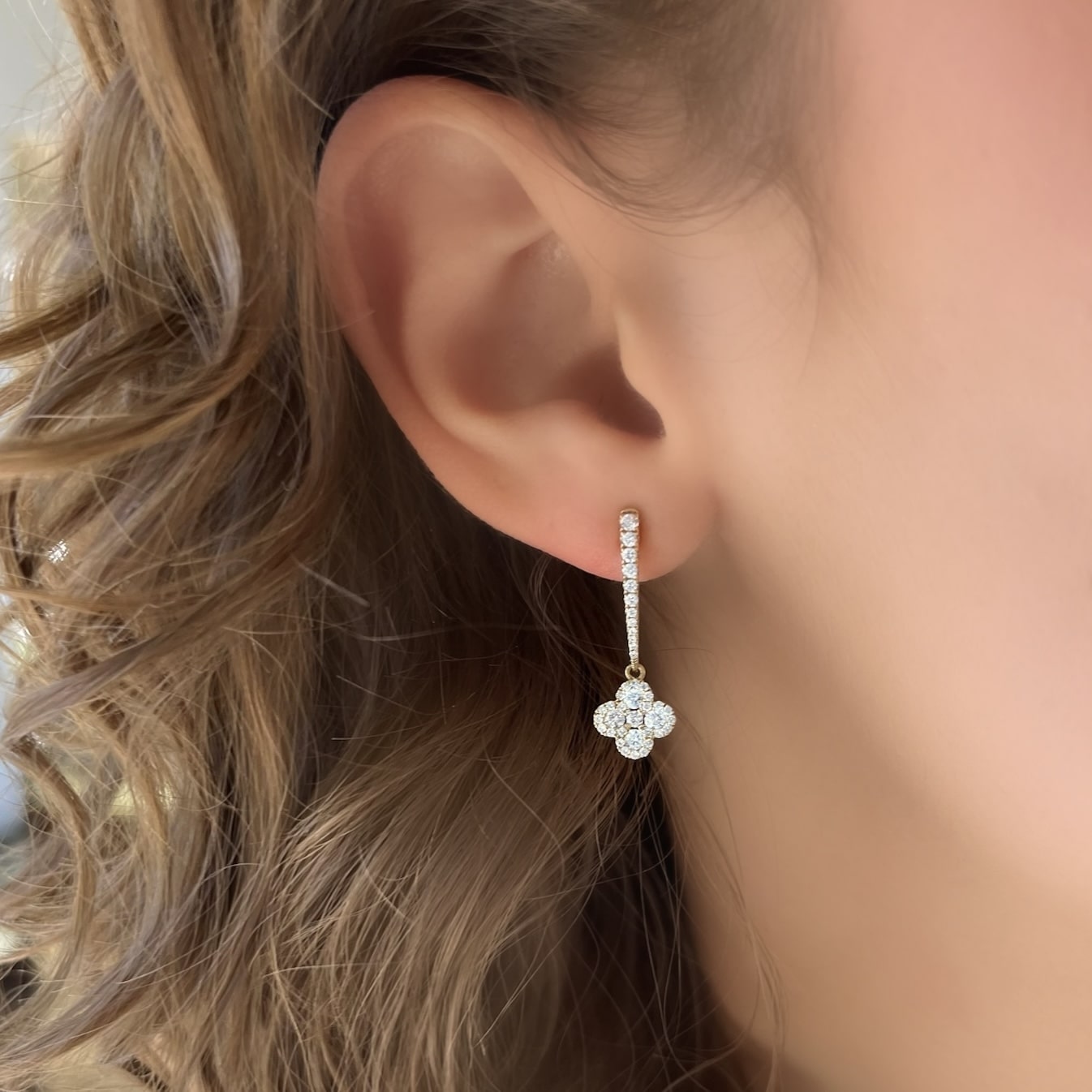 Diamond Clover Drop Earrings