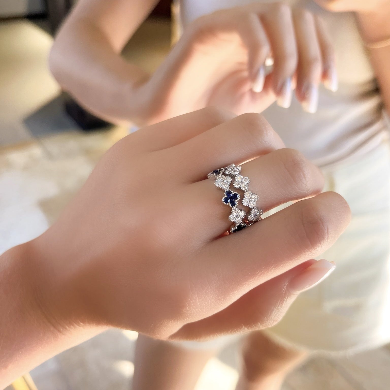 Sapphire and Diamond Clover Ring