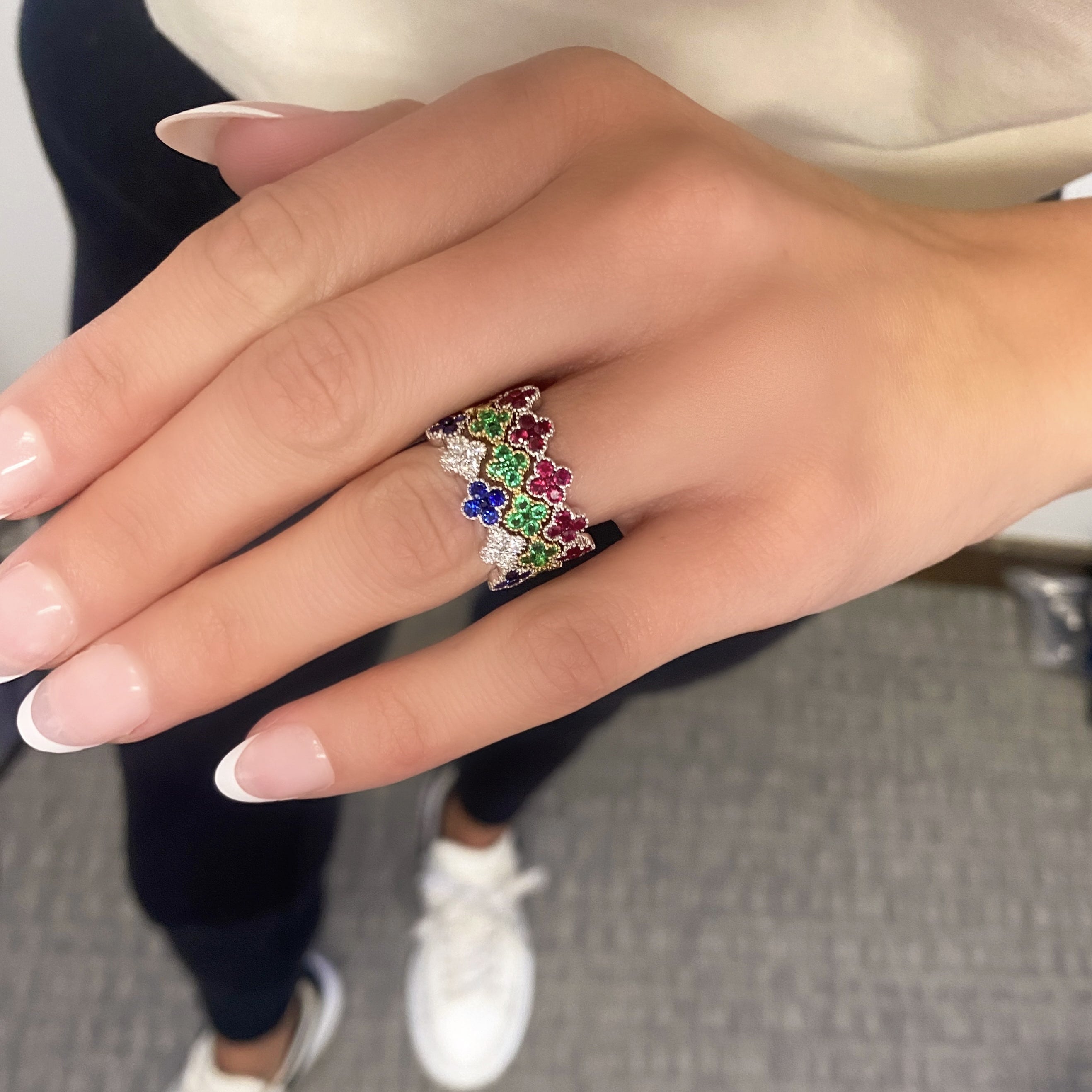 Sapphire and Diamond Clover Ring