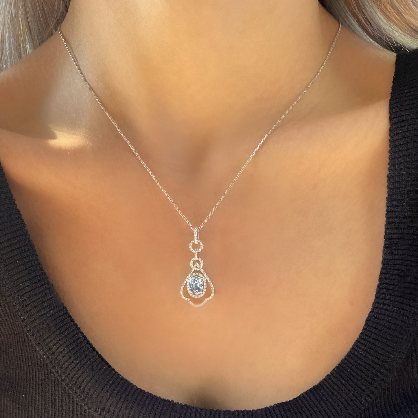 Cornflower Blue Sapphire and Diamond Necklace