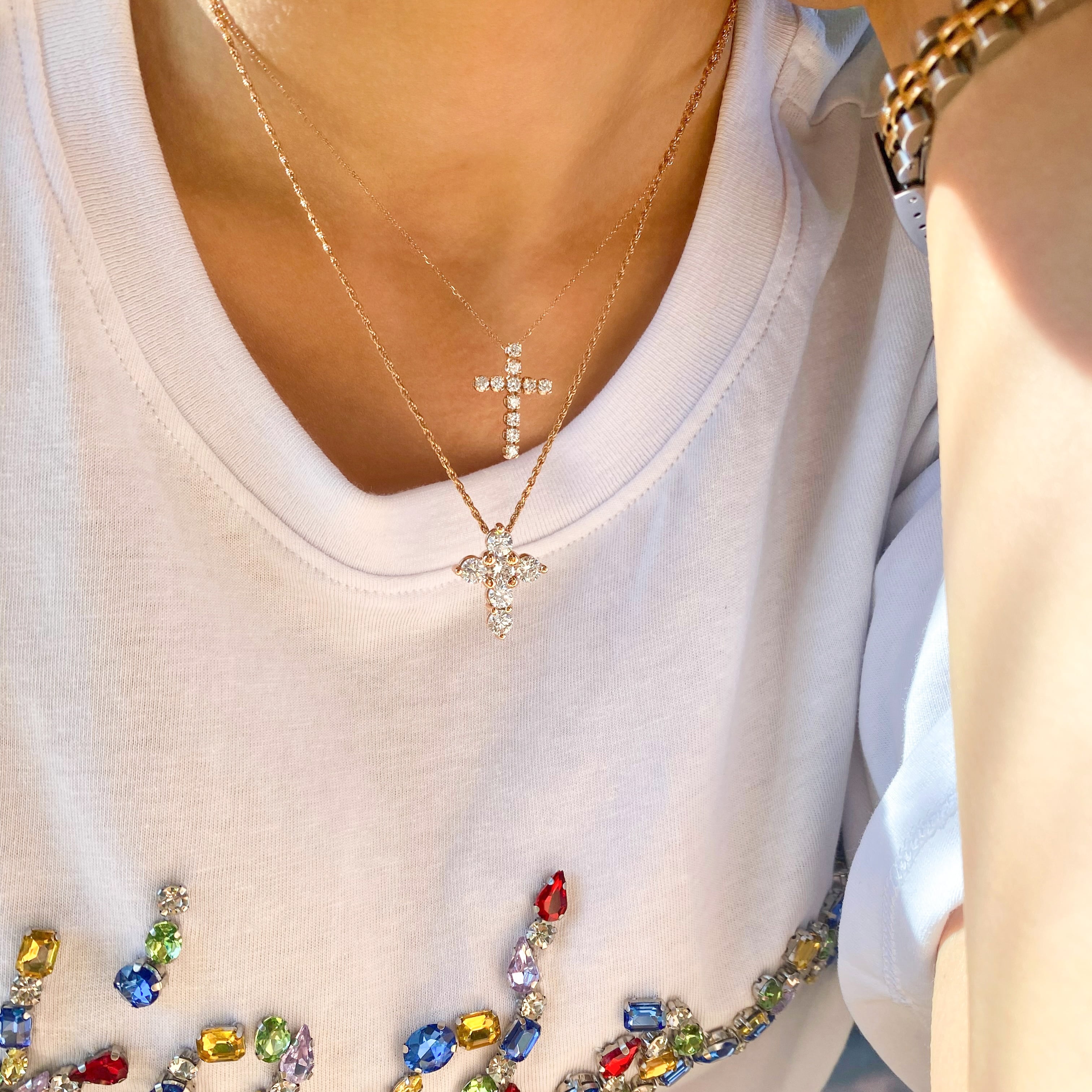 6 Stone Diamond Cross Necklace