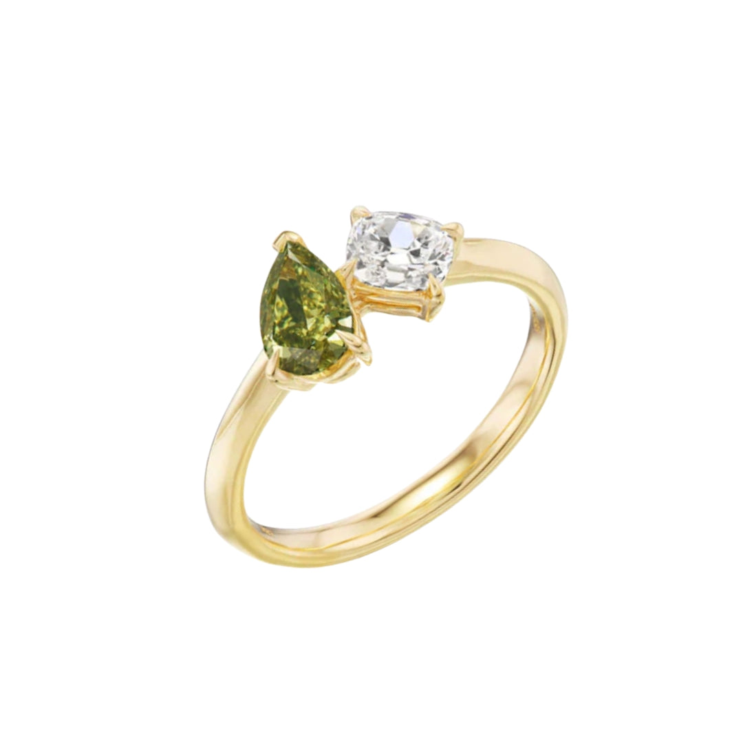 Green Tourmaline and Diamond Toi Et Moi Ring