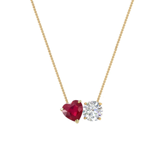 Heart Shape Garnet and Diamond Toi Et Moi Necklace