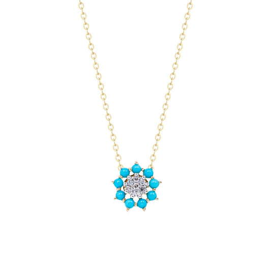 Mini Turquoise and Diamond Sunburst Necklace