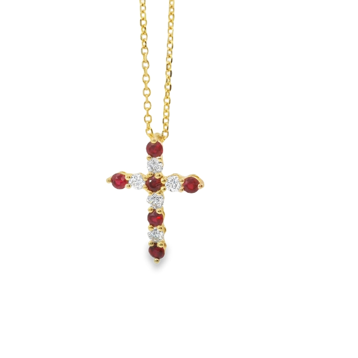 DIAMOND AND RUBY CROSS NECKLACE