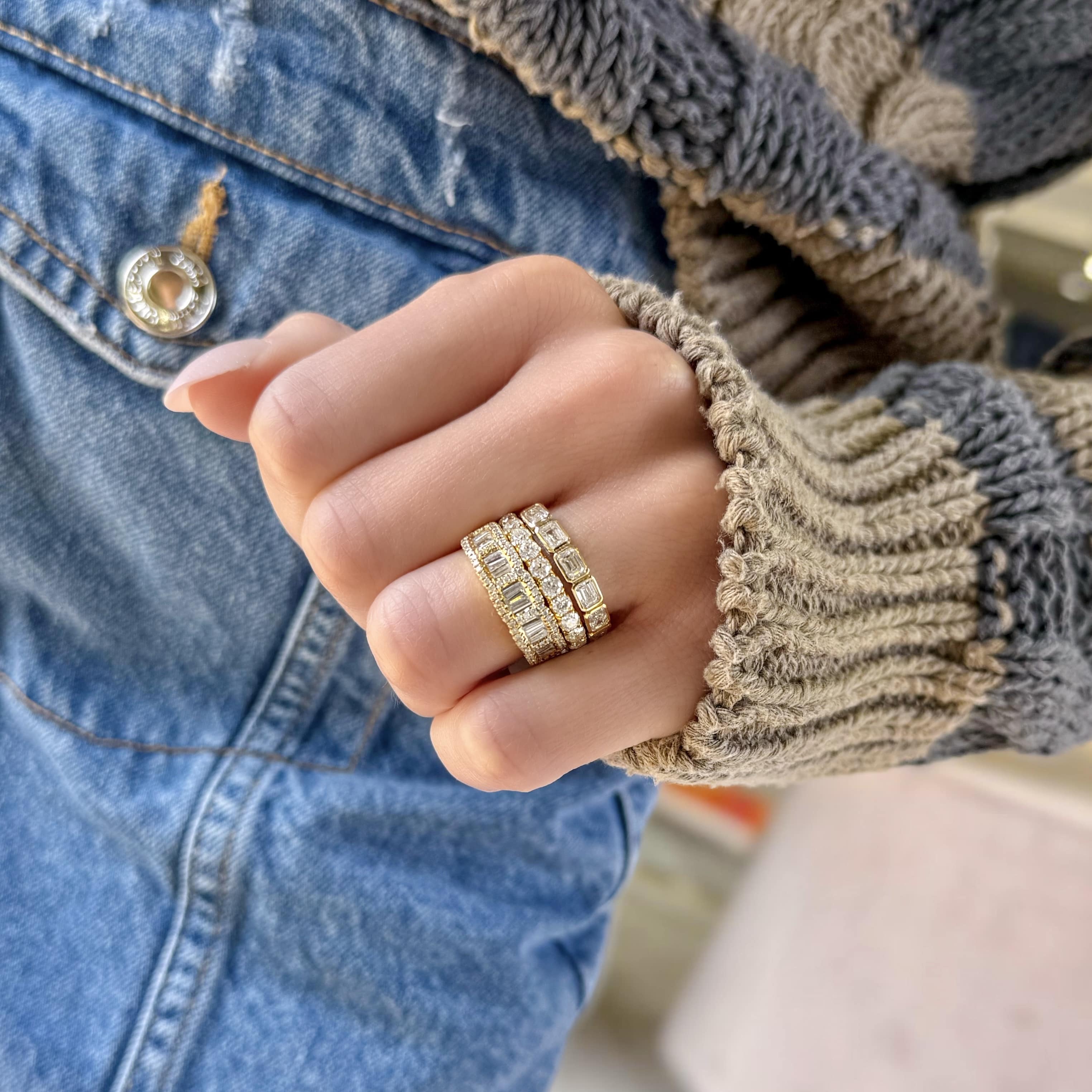 East West Bezel Set Emerald Cut Diamond Band
