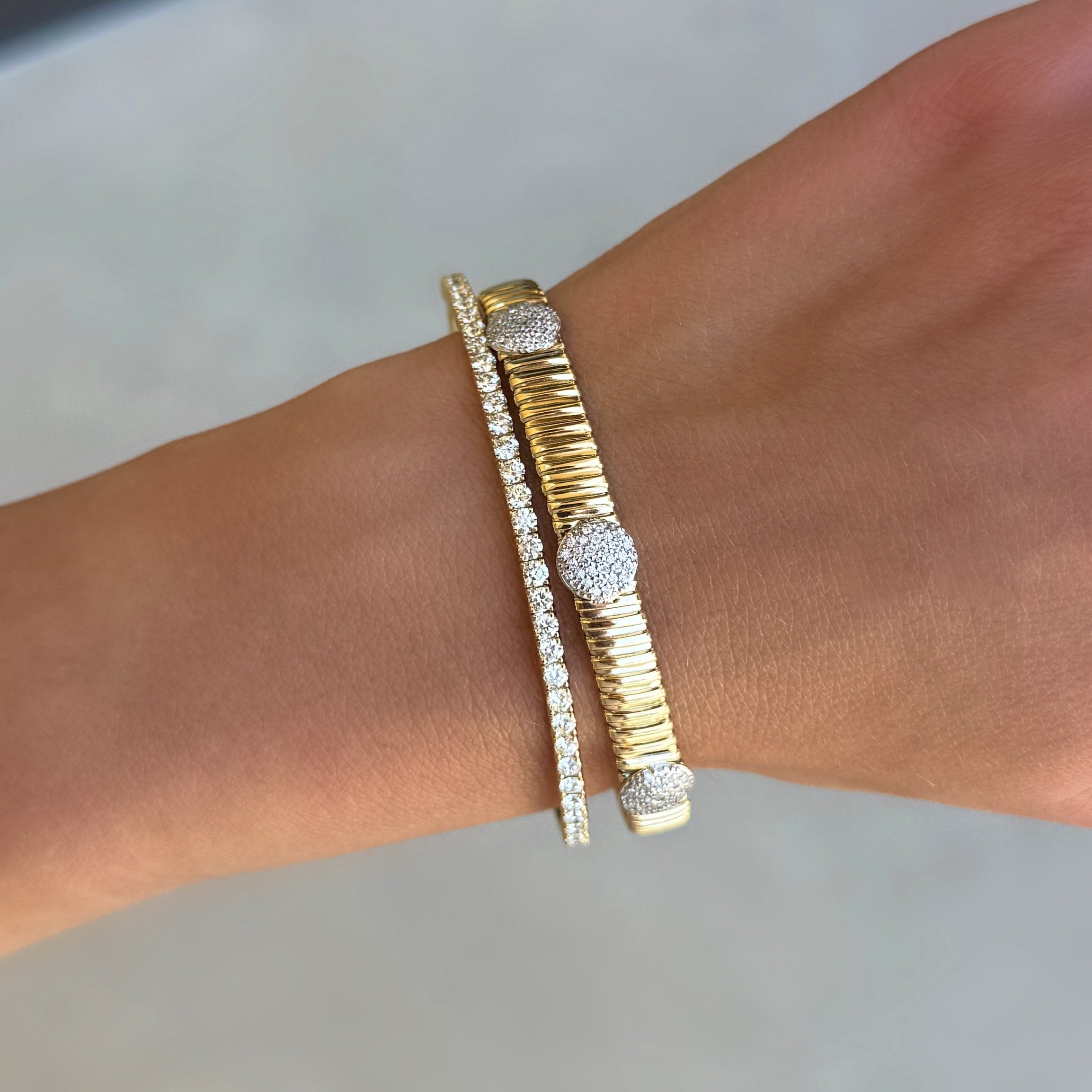 Textured Pave Diamond Flex Bangle