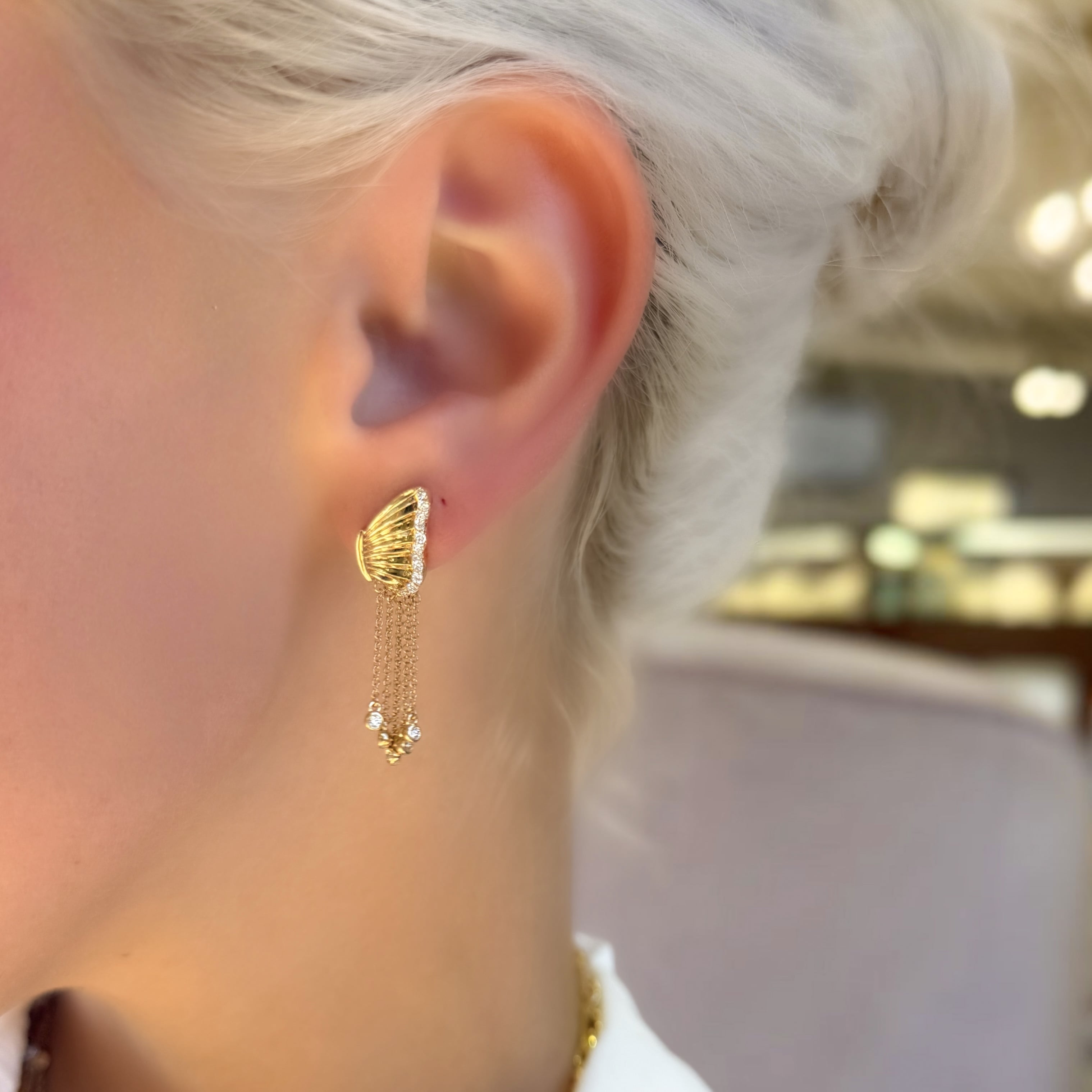 Diamond Butterfly Wing Chain Earrings