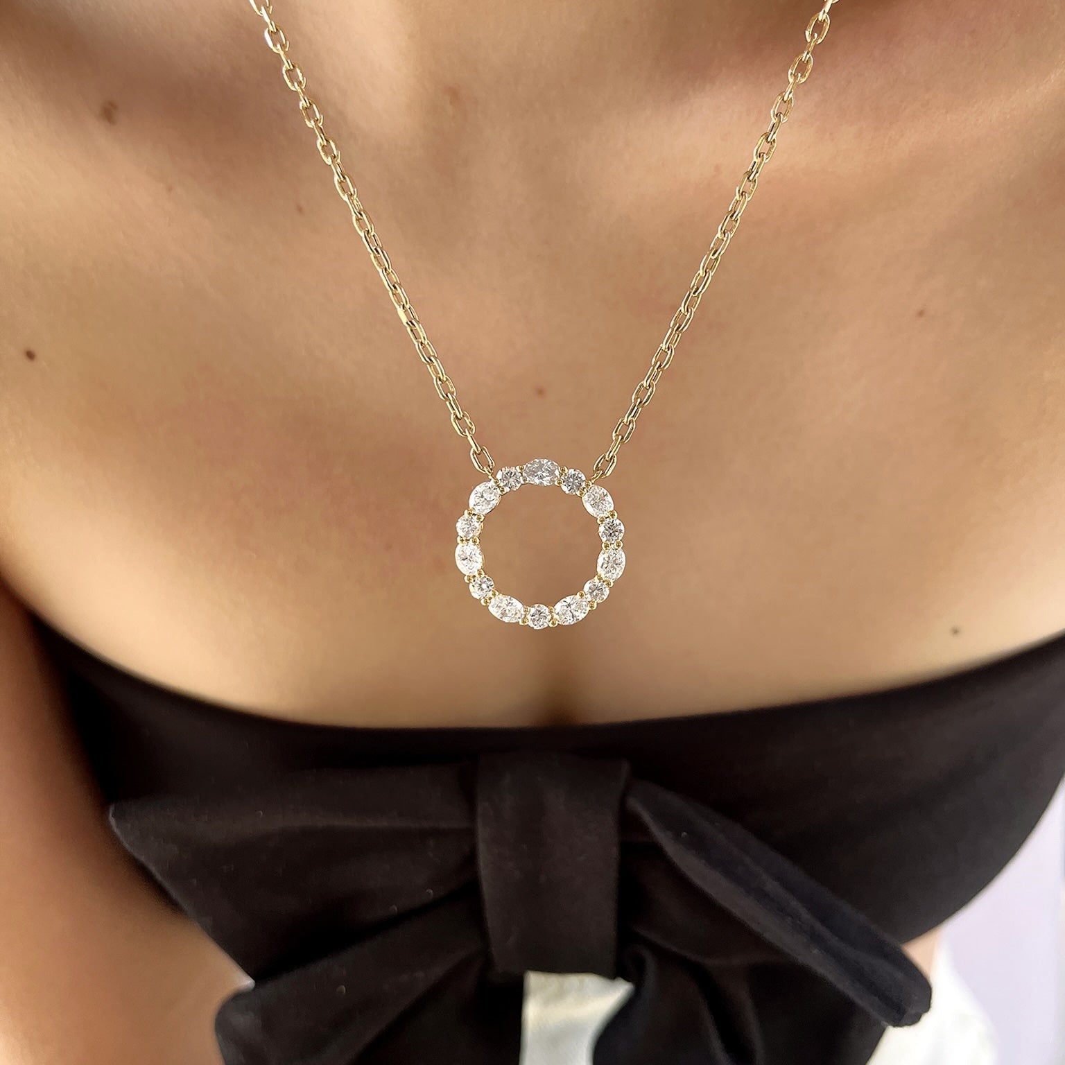 Open Oval and Round Diamond Necklace