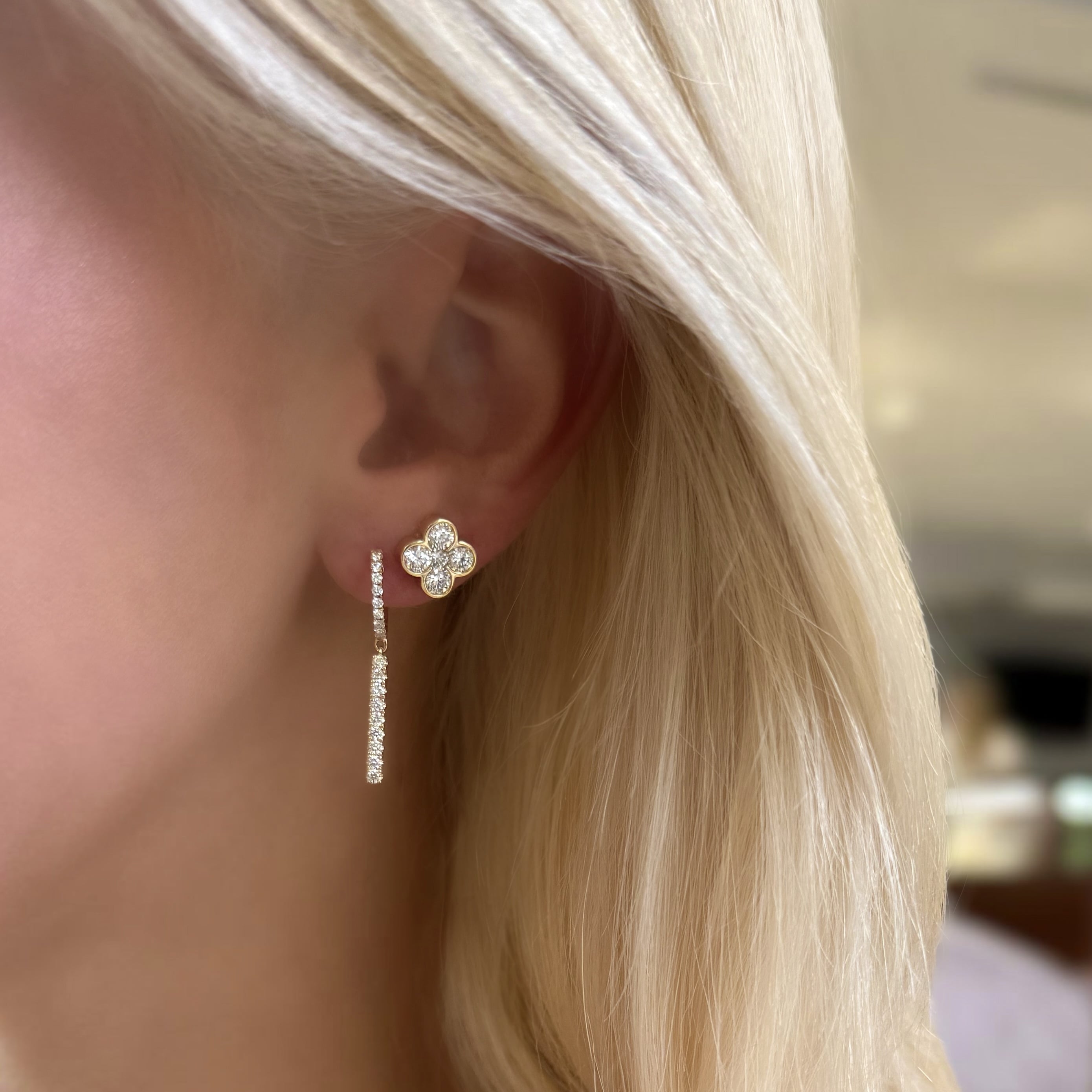 Diamond Clover Stud Earrings