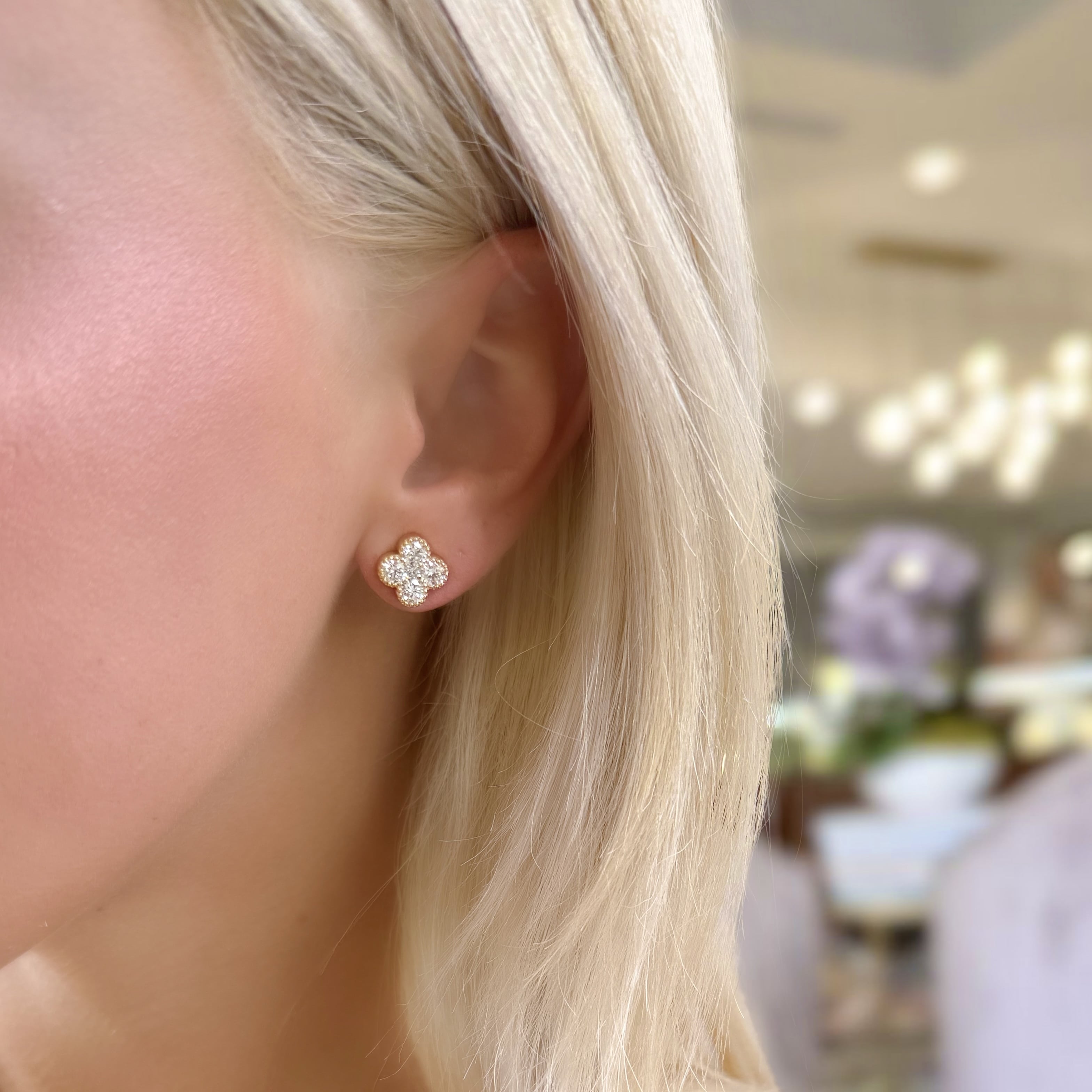 Beaded Diamond Clover Earrings