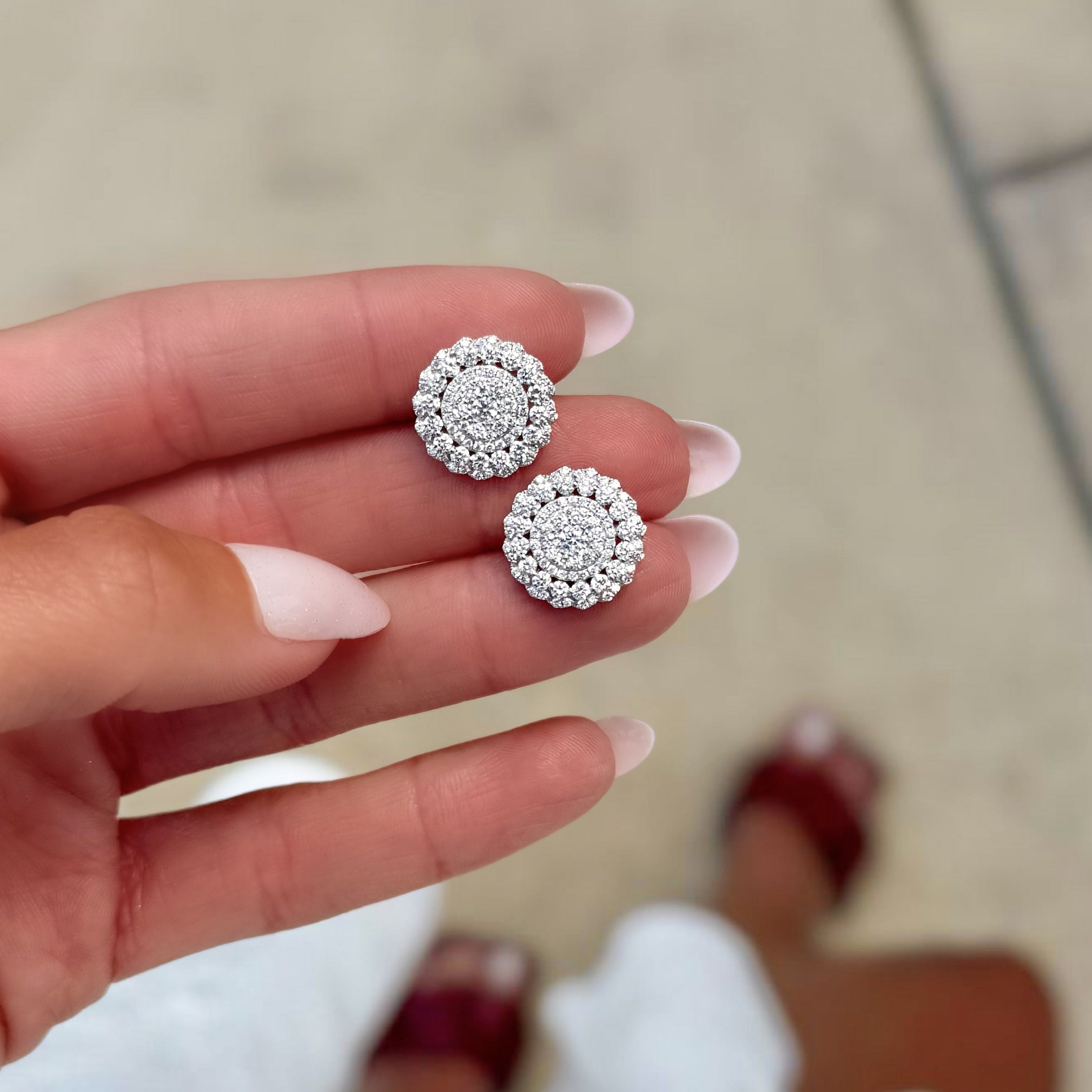 Jumbo Diamond Cluster Halo Earrings