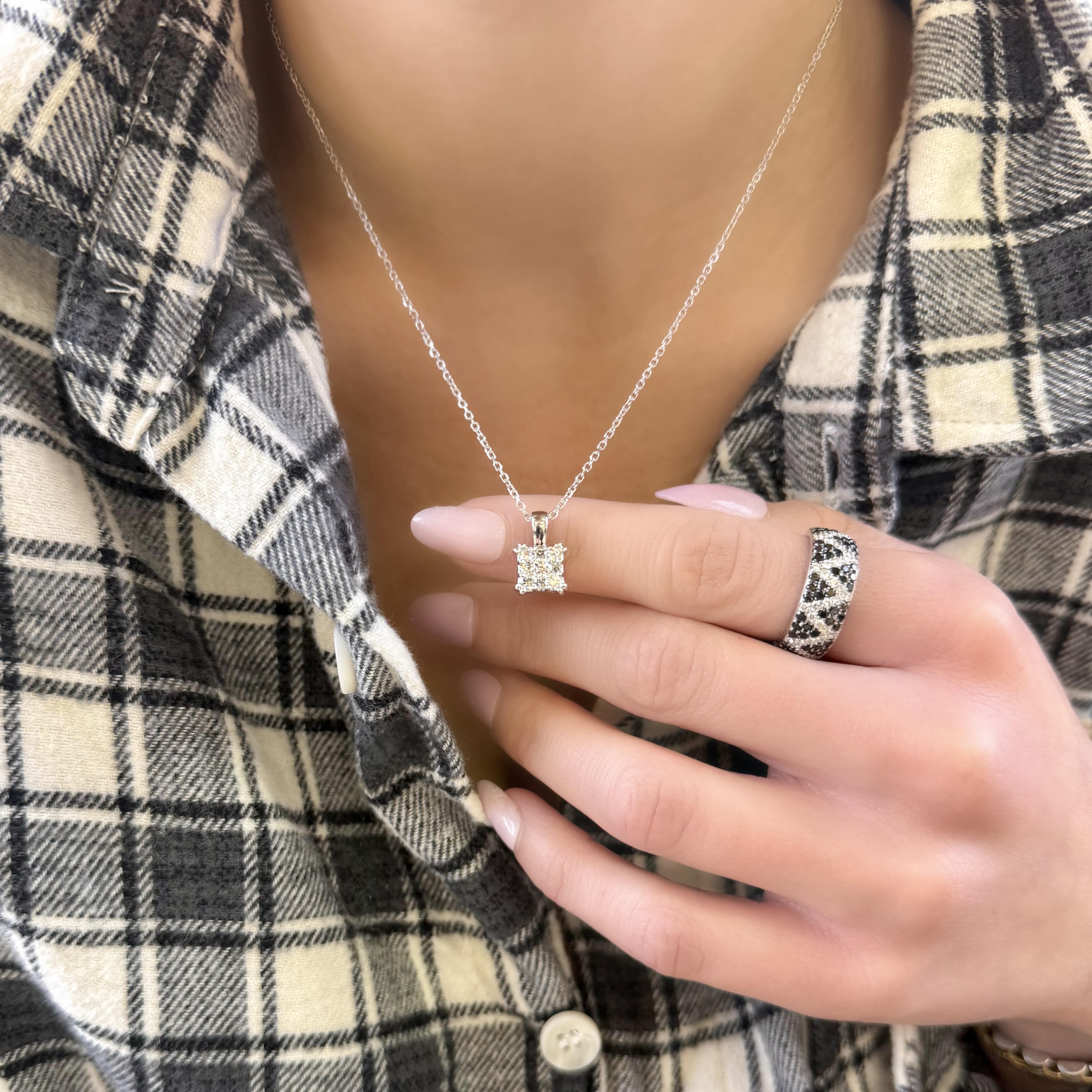 Square Diamond Cluster Necklace