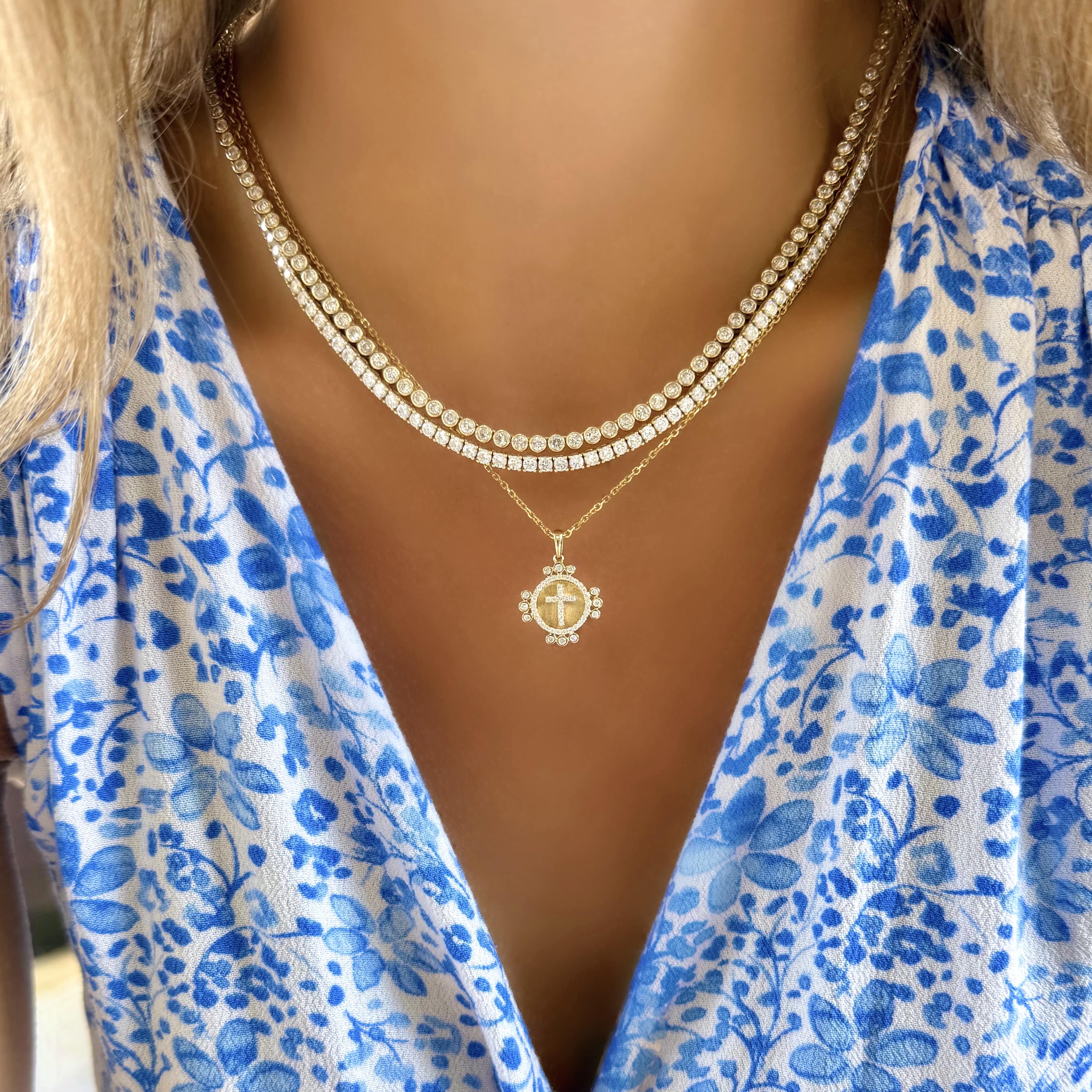 Bezel Diamond Cross Pendant Necklace