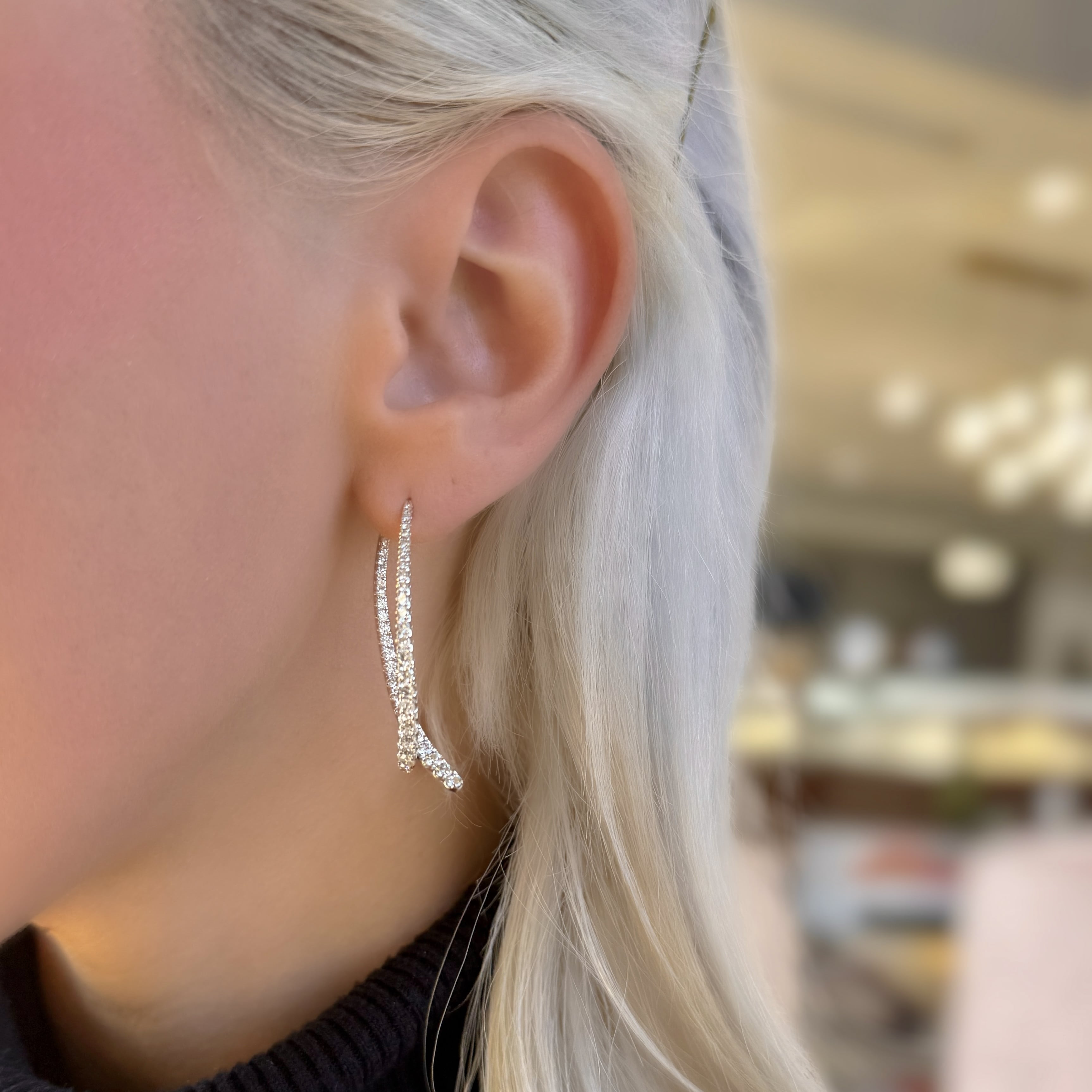 Curved Double Diamond Dangle Earrings