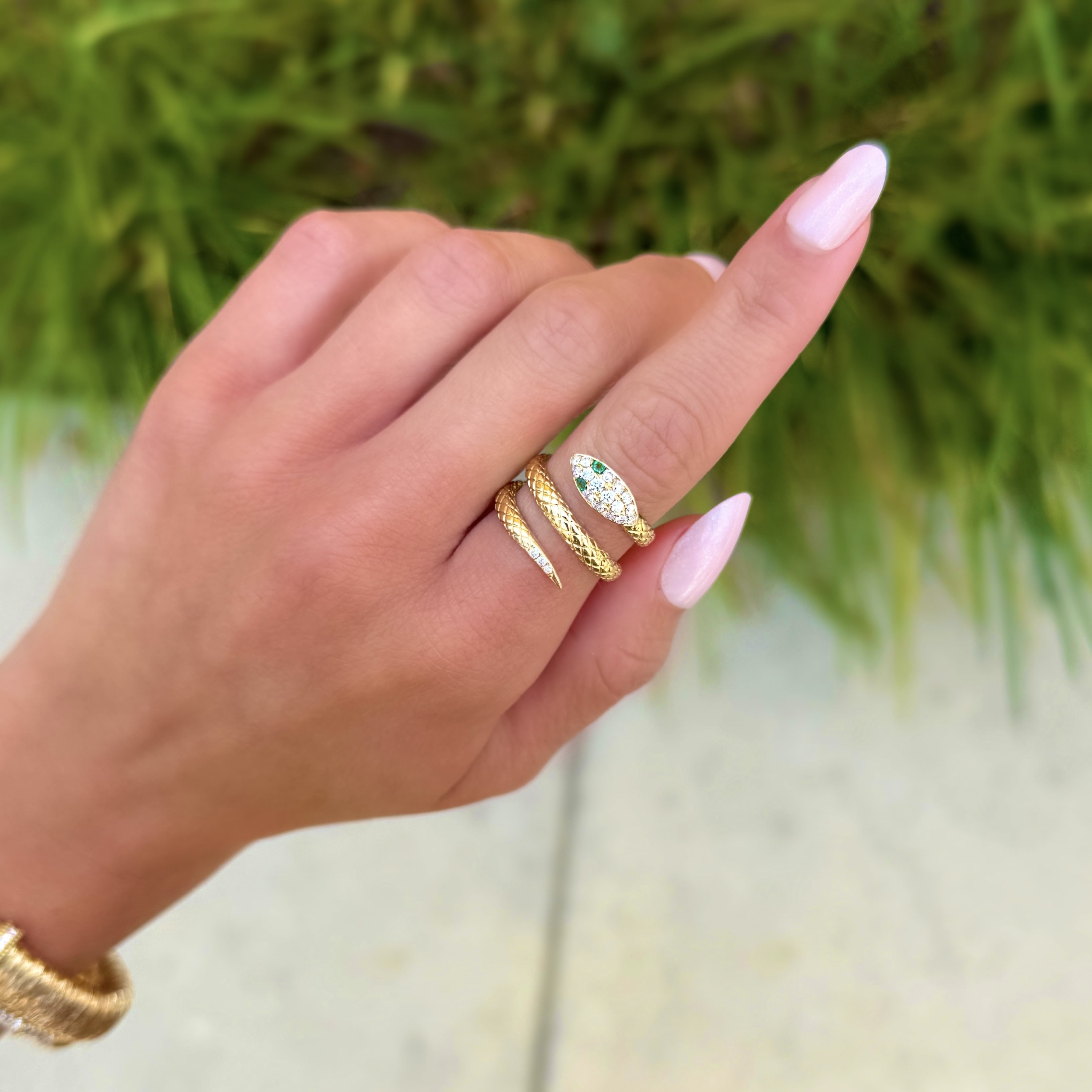 Diamond and Emerald Snake Ring
