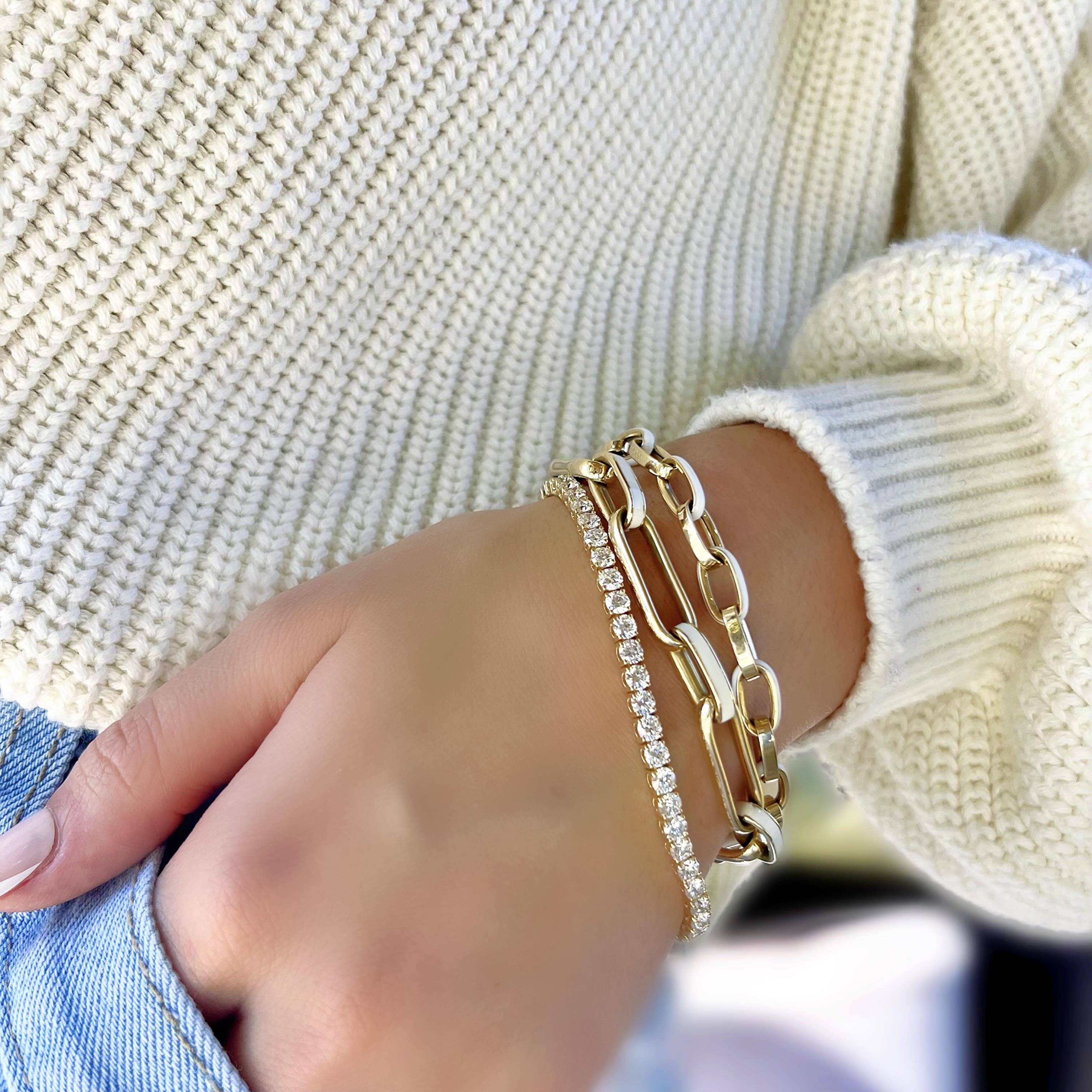 White Enamel Chain Link Bracelet