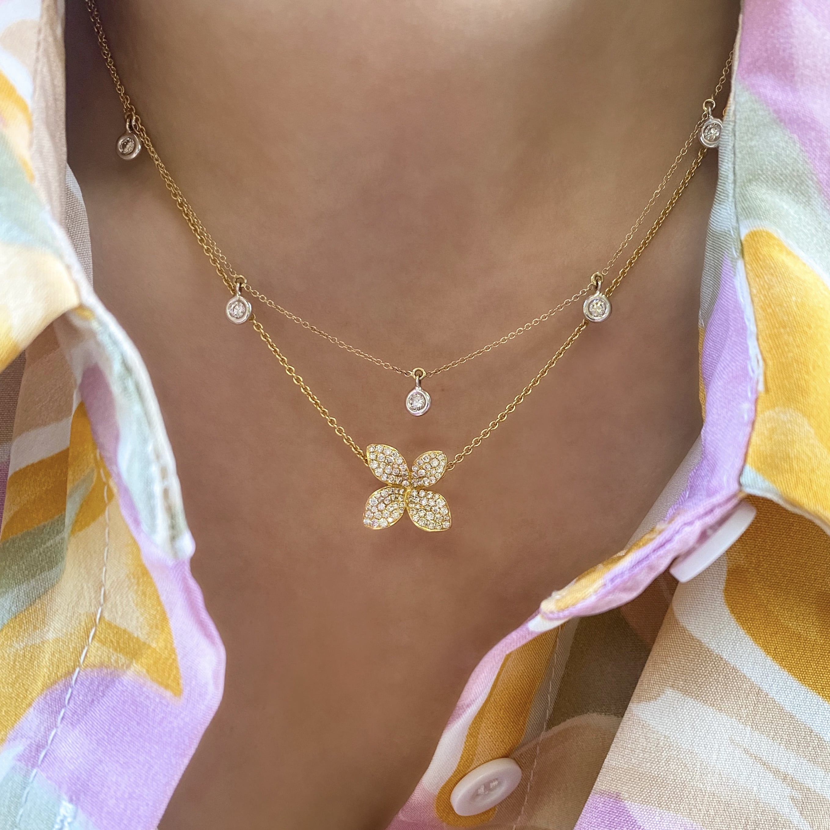 Pave Diamond Petal Necklace