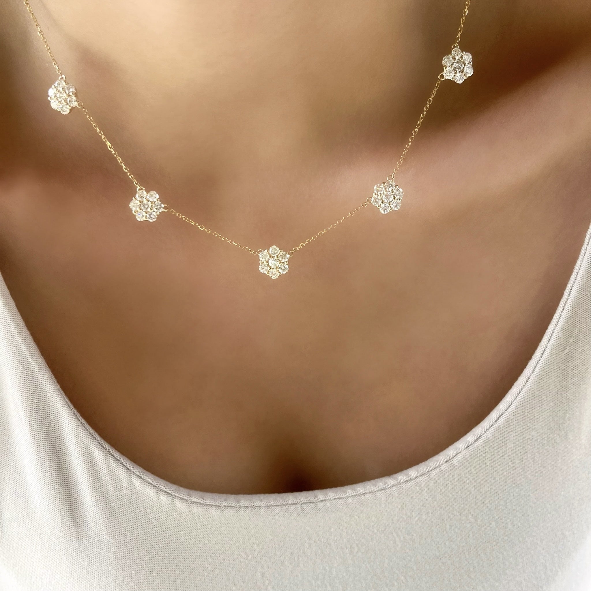 Diamond Flower Station Necklace