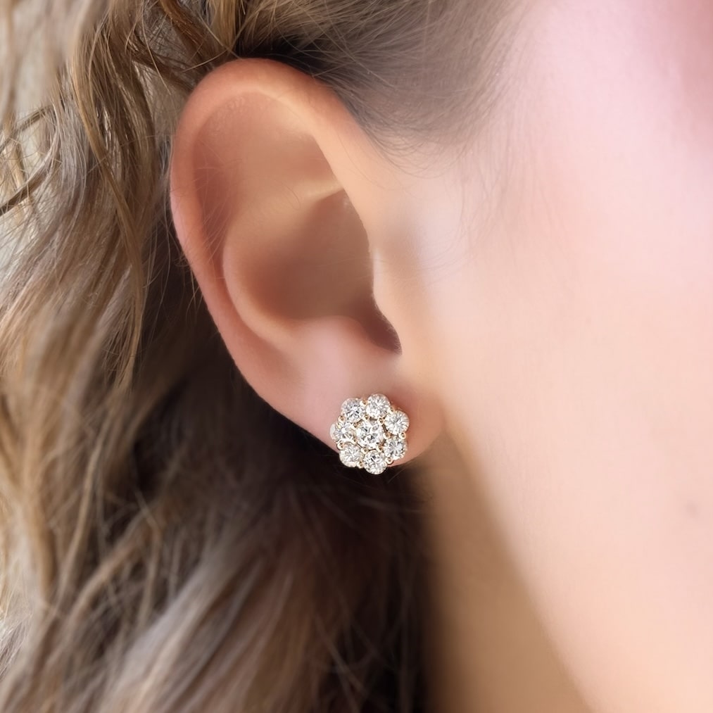 7 Stone Diamond Flower Earrings