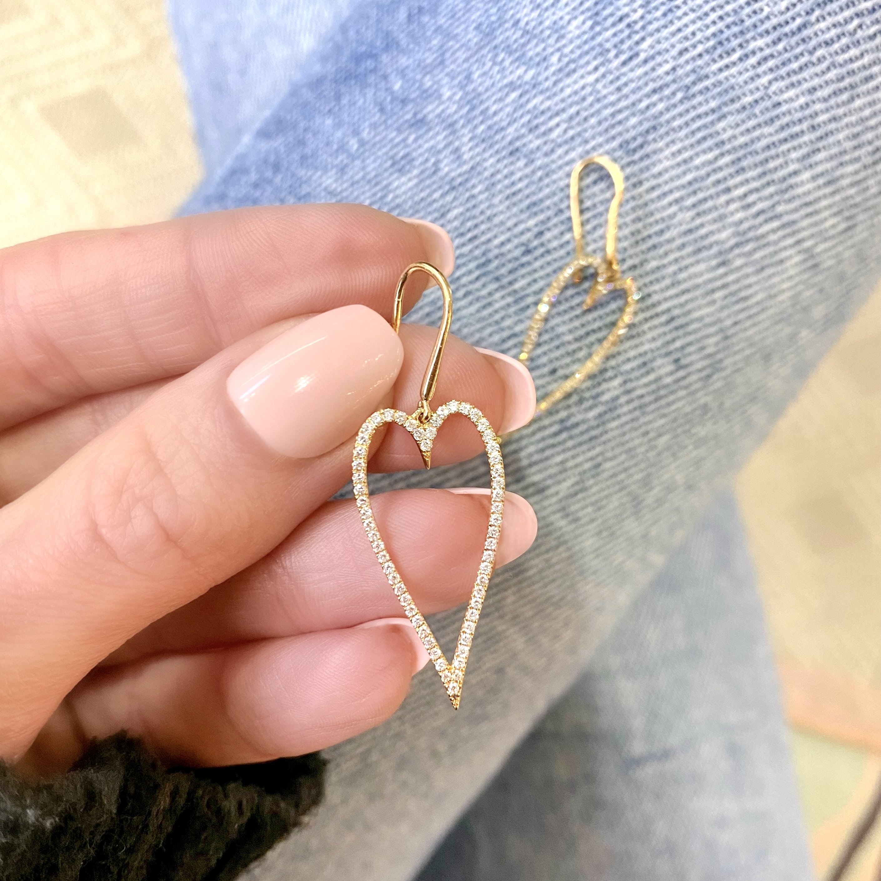 Diamond Heart Drop Earrings