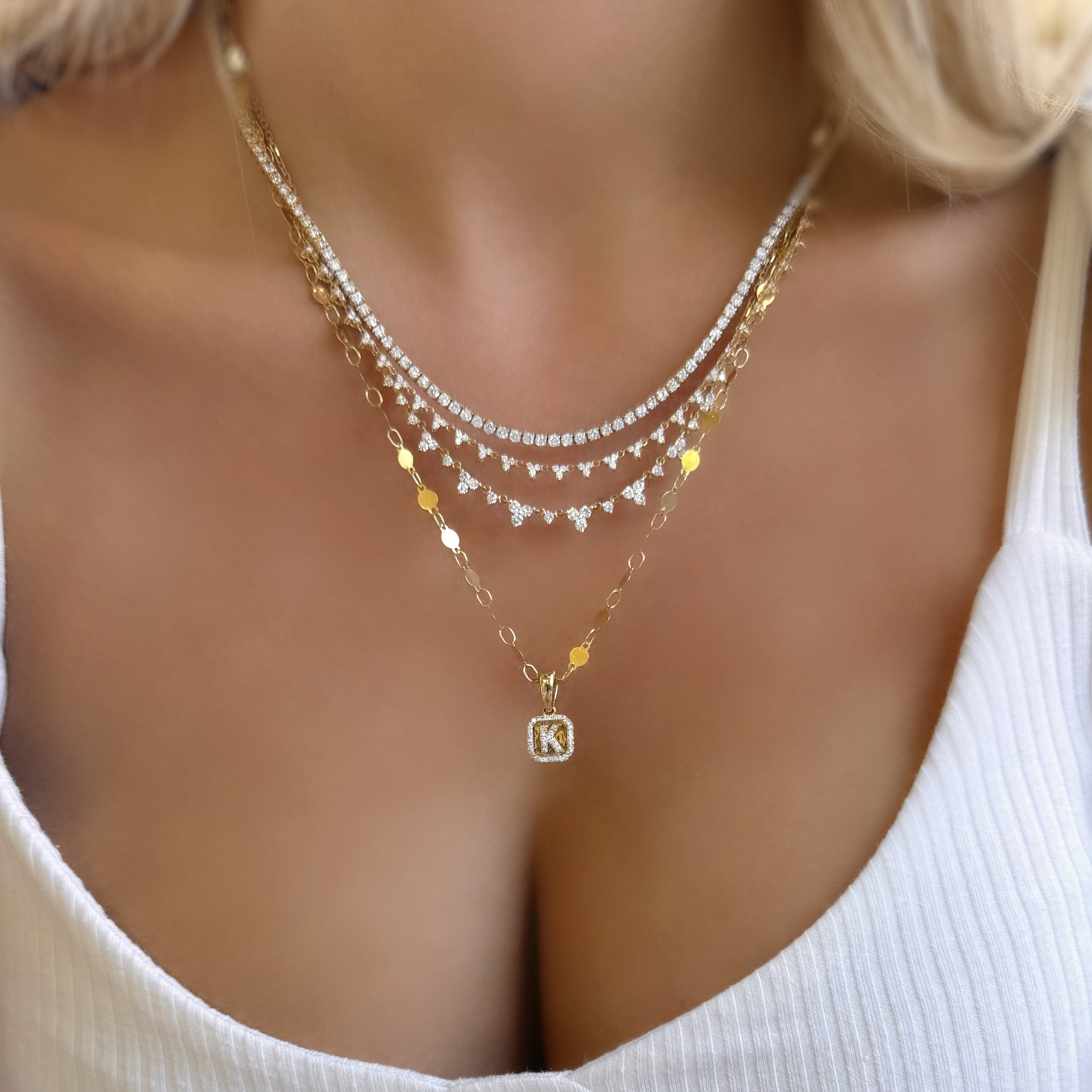 Pave Diamond Initial Charm Necklace