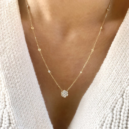Diamond Cluster and Bezel Necklace