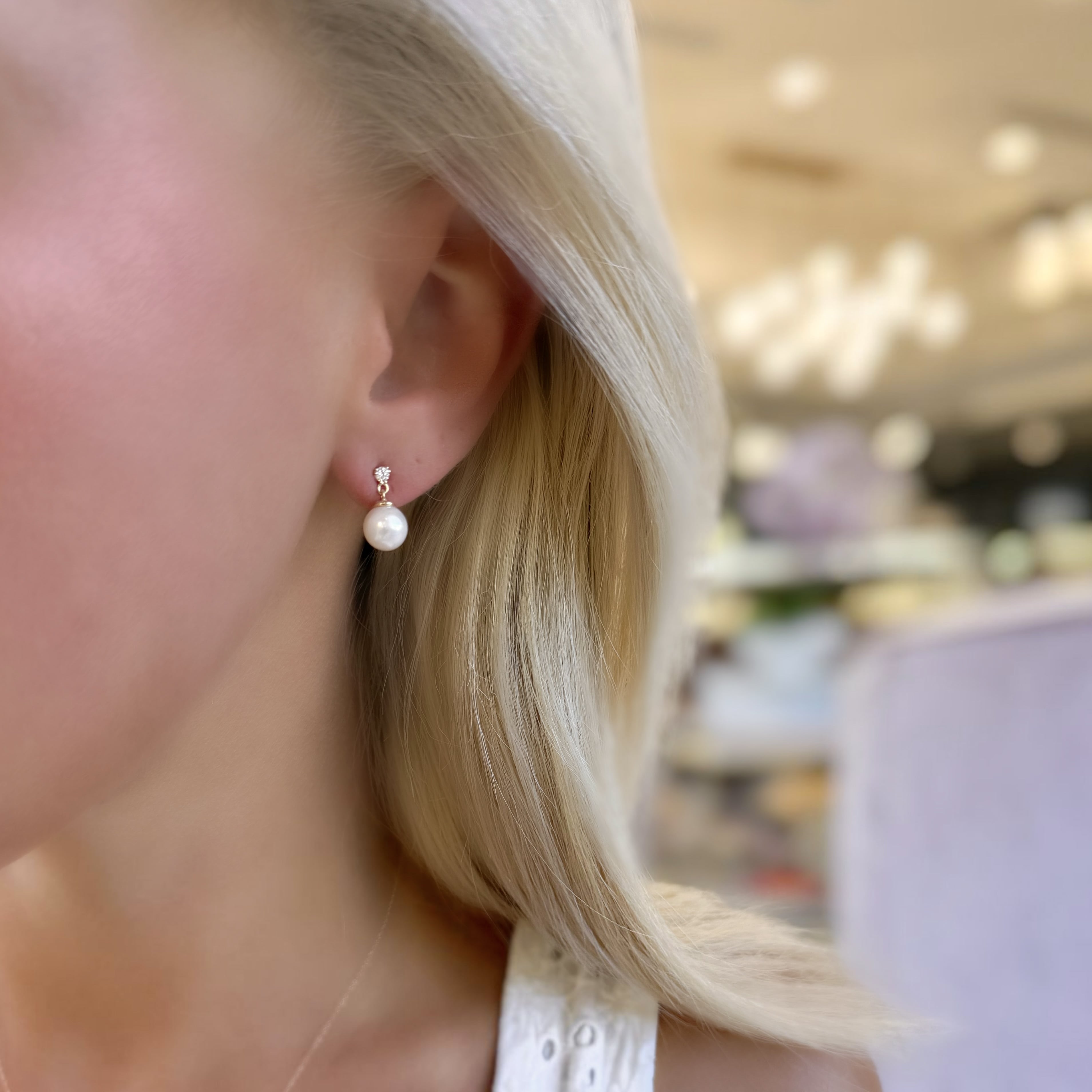 Diamond and Pearl Drop Earrings