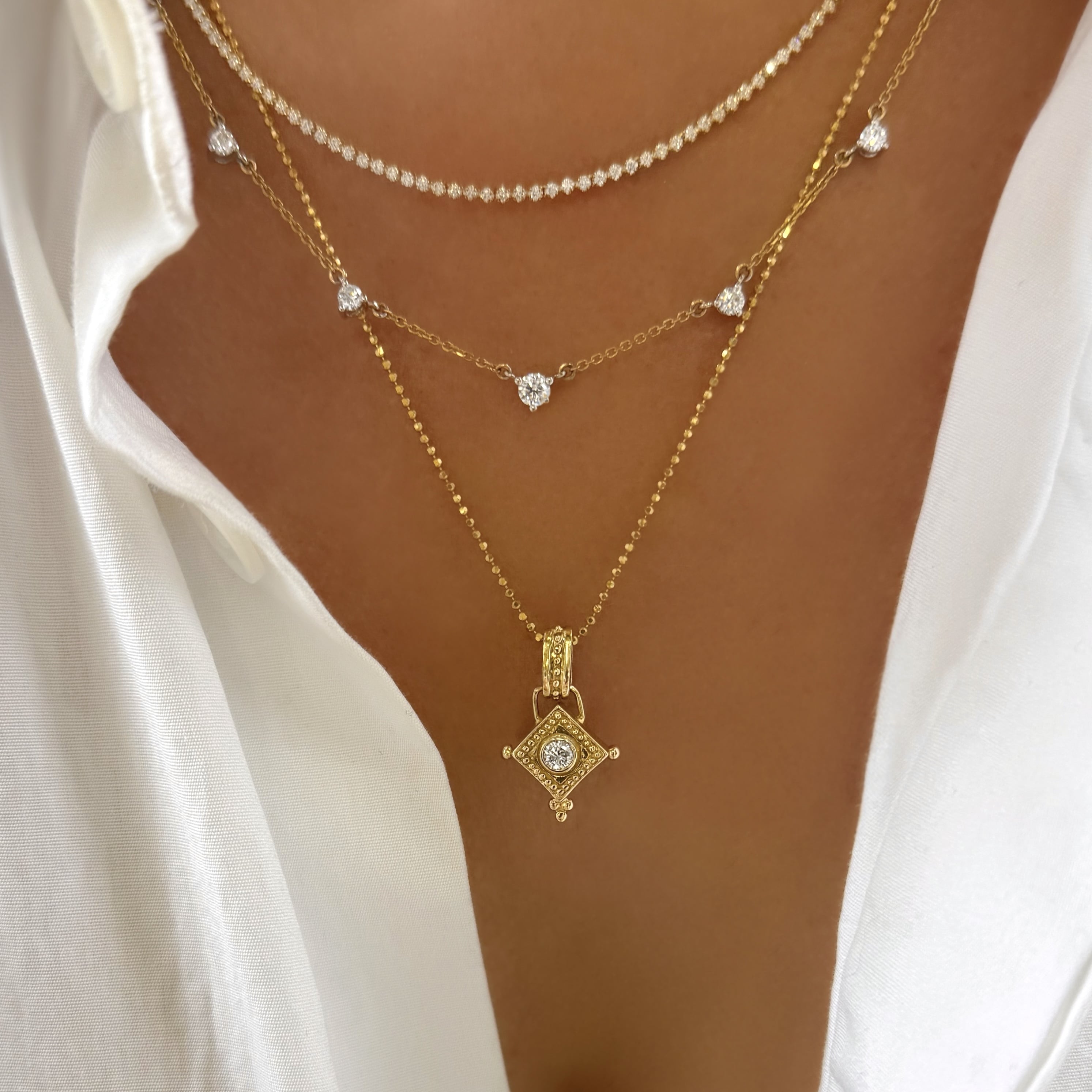 Square Diamond Drop Necklace