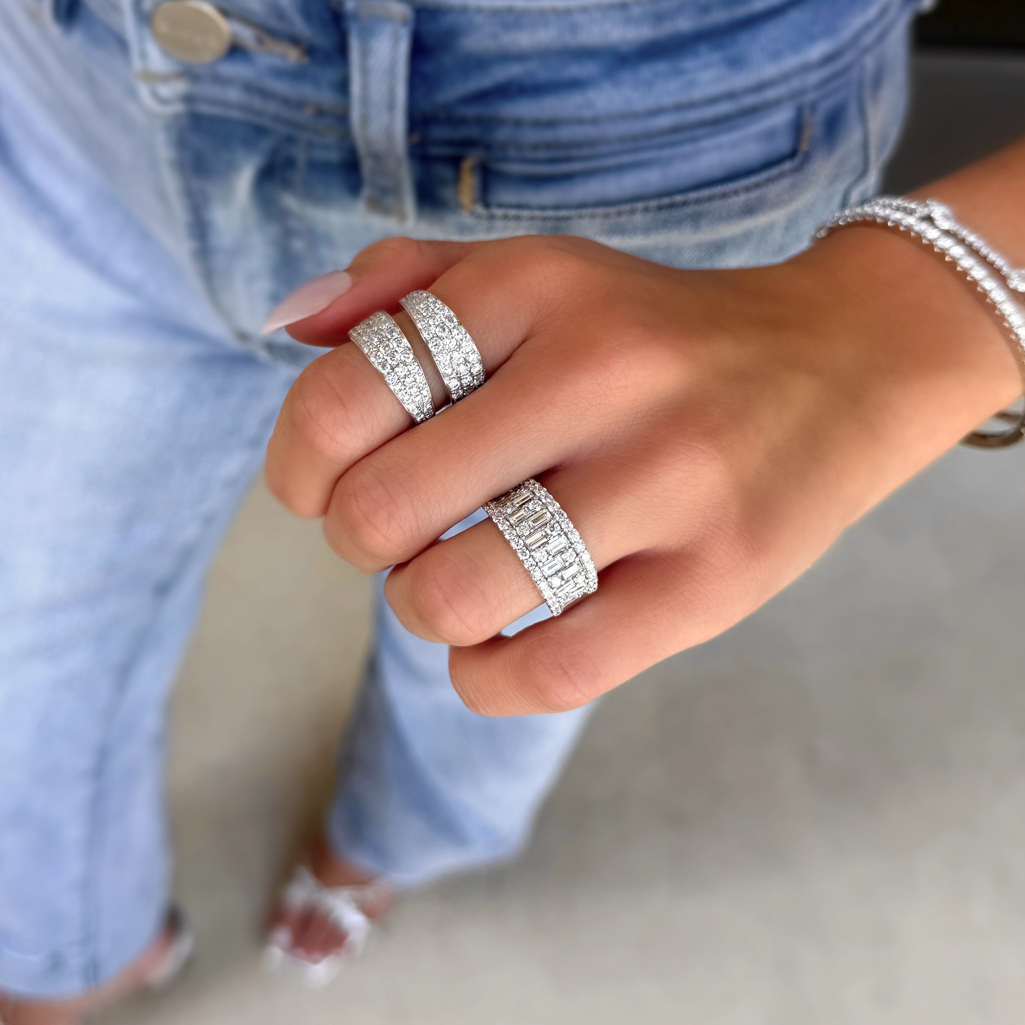 Baguette and Round Diamond Cigar Ring