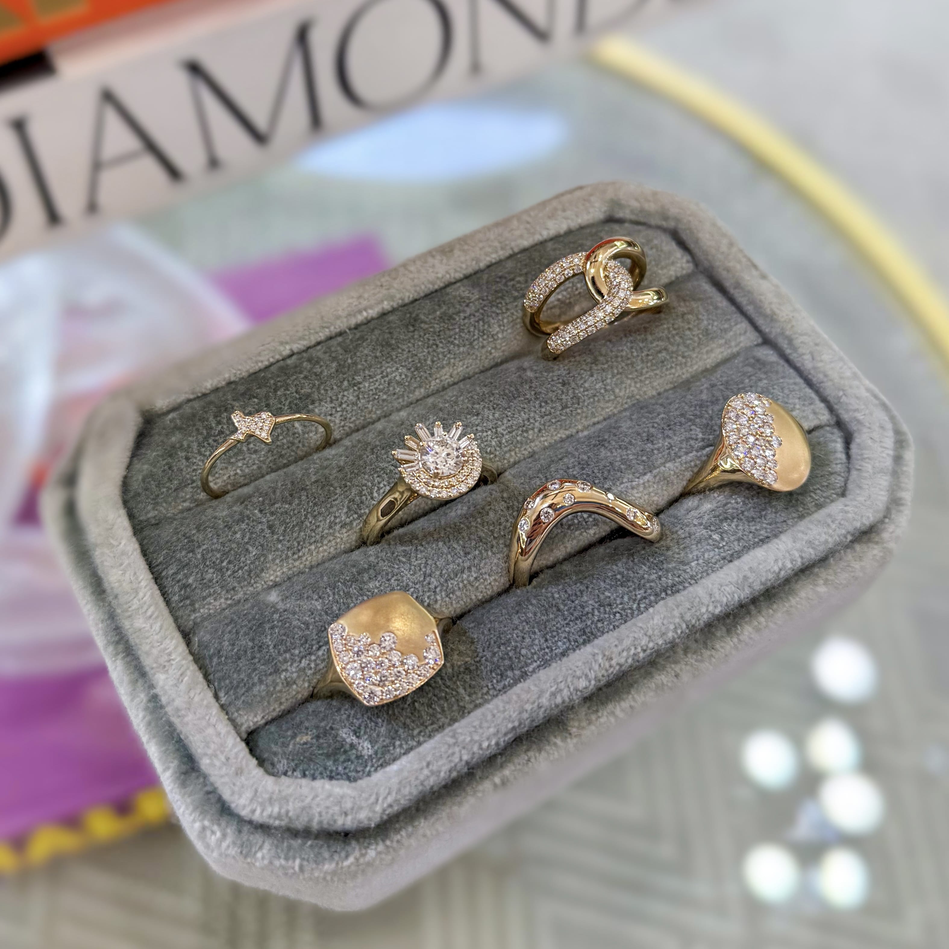 Half Pave Diamond Link Ring