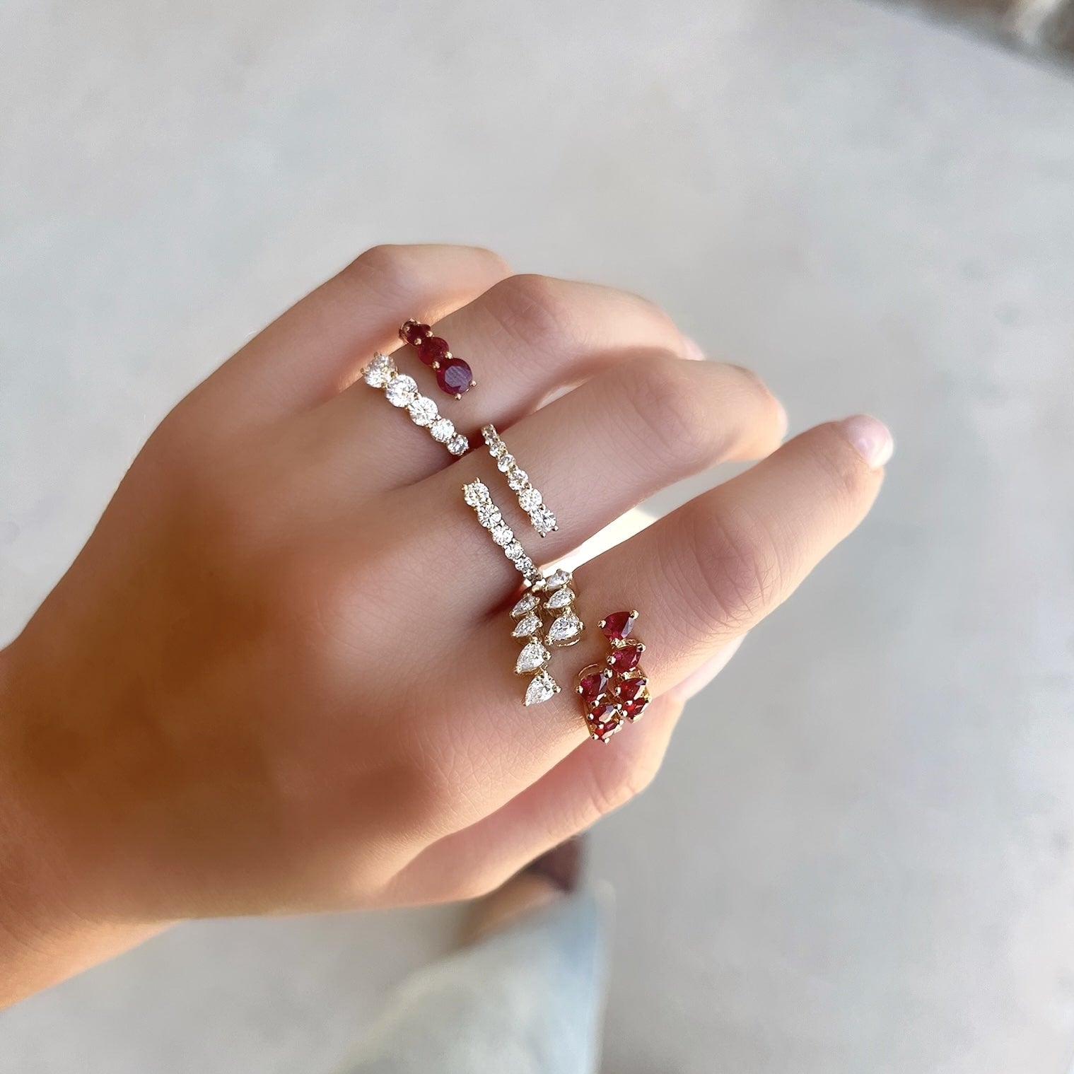 Graduating Ruby and Diamond Wrap Ring