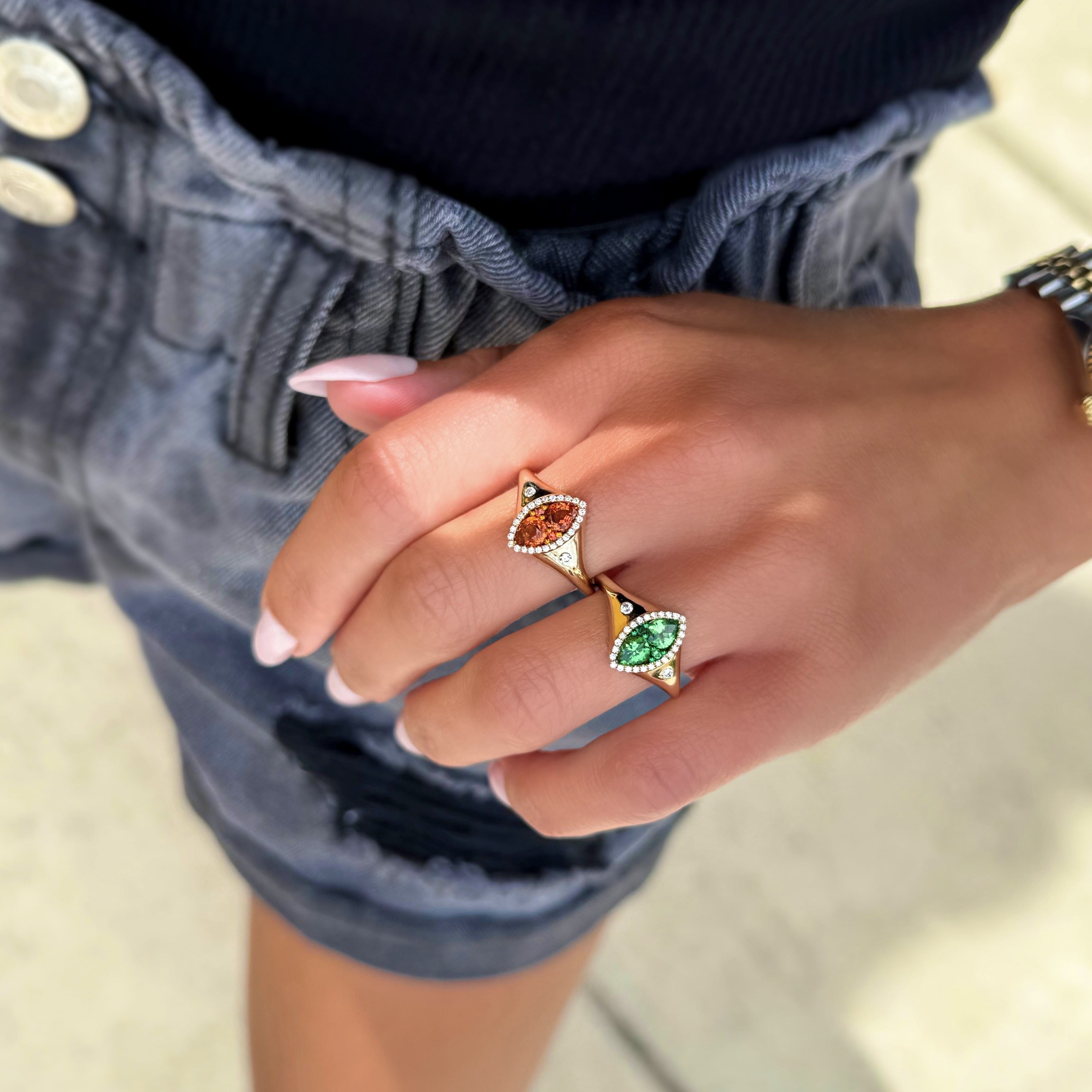 Tsavorite and Diamond Marquise Illusion Ring